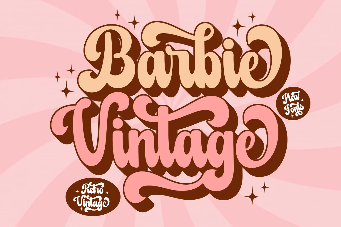 Barbie Vintage Font preview with rounded retro display lettering in pink and cream
