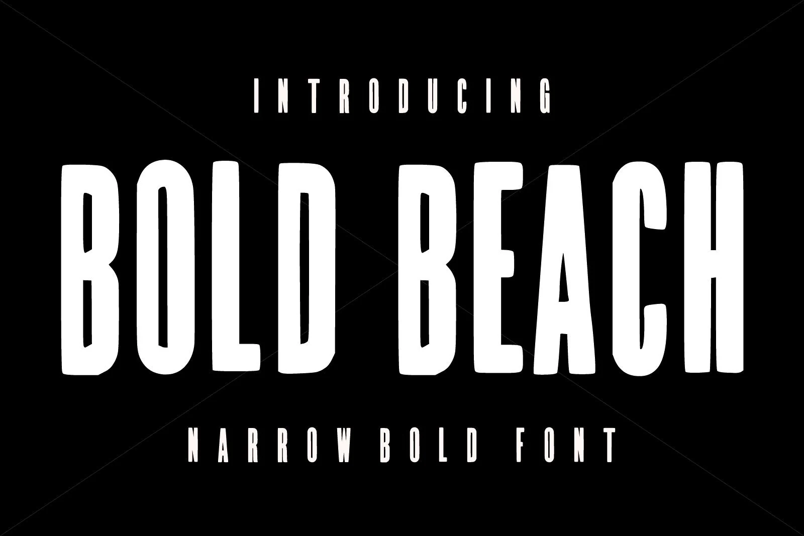 Bold Beach Font preview with tall narrow white display lettering
