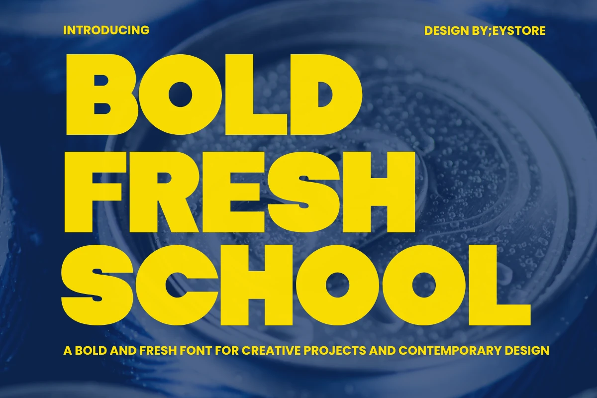 Bold Fresh School Font preview in thick rounded yellow display letters