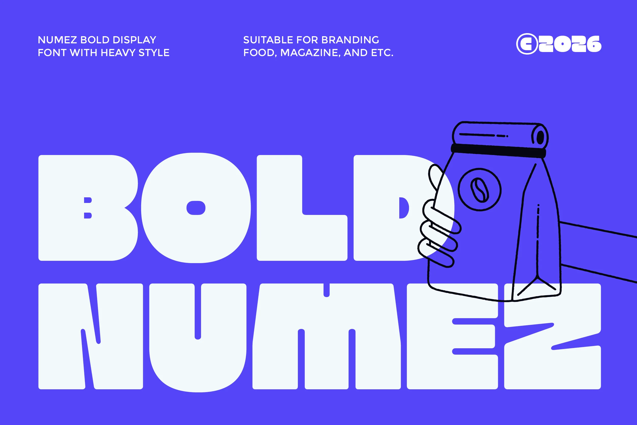 Bold Numez Font preview with heavy rounded white display letters