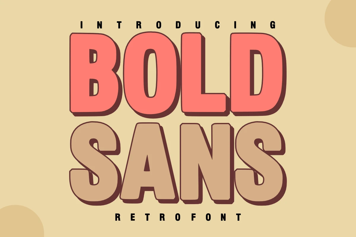 Bold Sans Font preview with chunky retro sans lettering and offset shadow