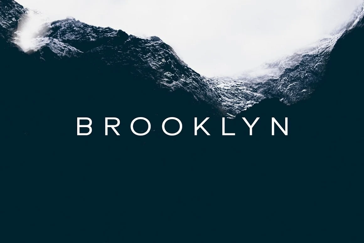 Brooklyn Font preview with thin uppercase sans serif lettering and wide spacing