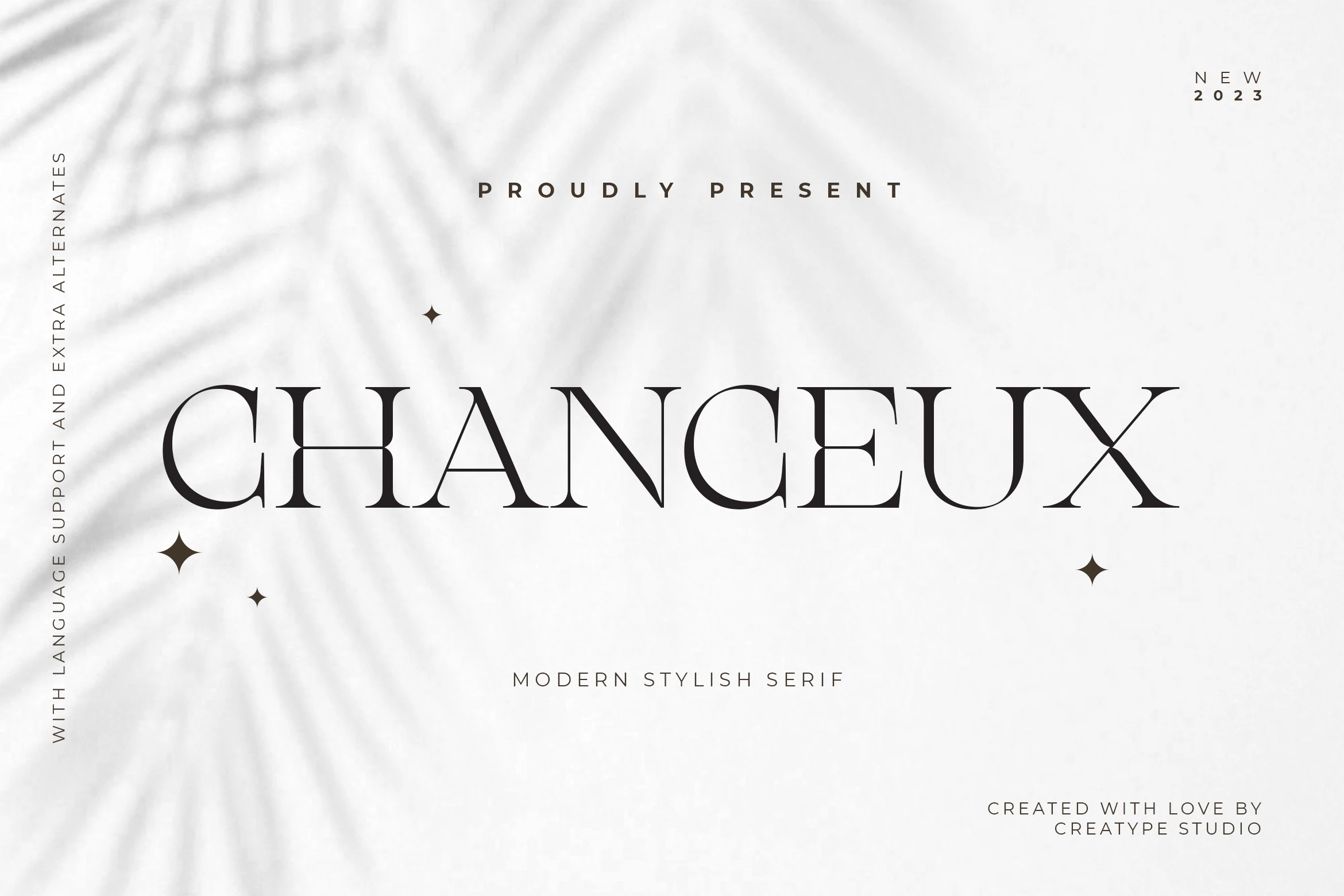 Chanceux Modern Stylish Font preview with high-contrast serif capitals and thin hairlines