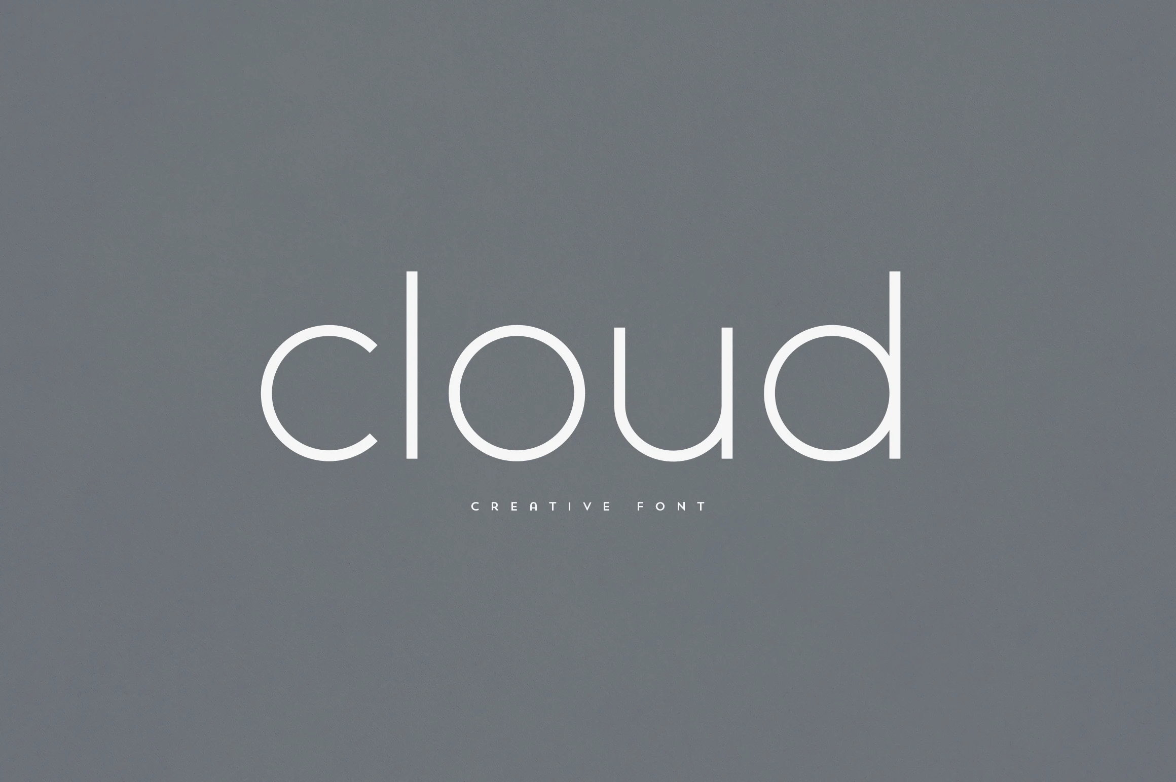 Cloud Font preview with thin white geometric sans serif lettering