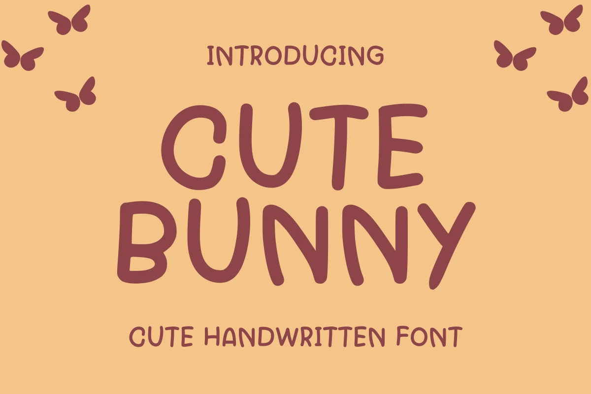 Cute Bunny Font preview with rounded brown handwritten uppercase letters