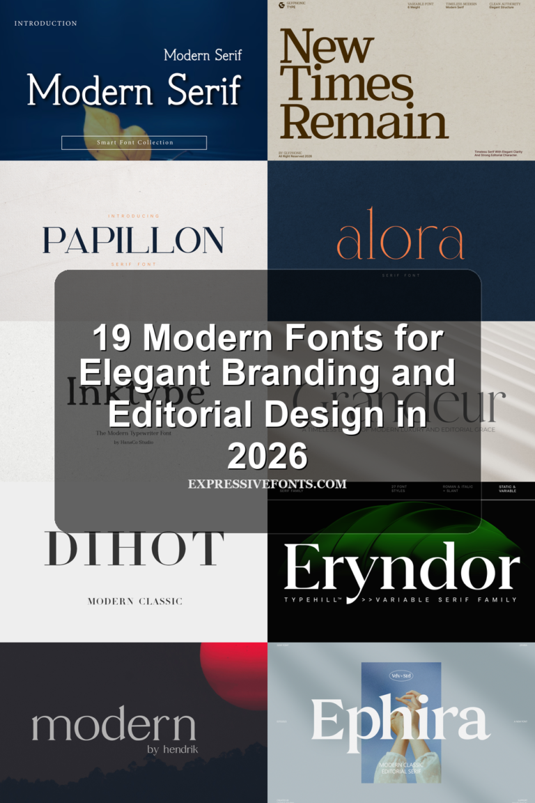 Modern Fonts collection preview with elegant serif lettering, high-contrast type, and refined editorial font styles