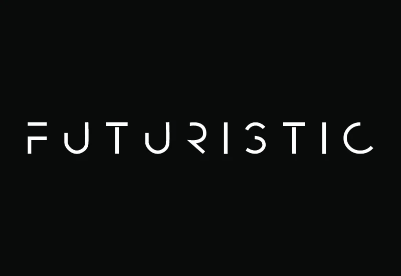 Futuristic Font preview with thin segmented white sans serif lettering