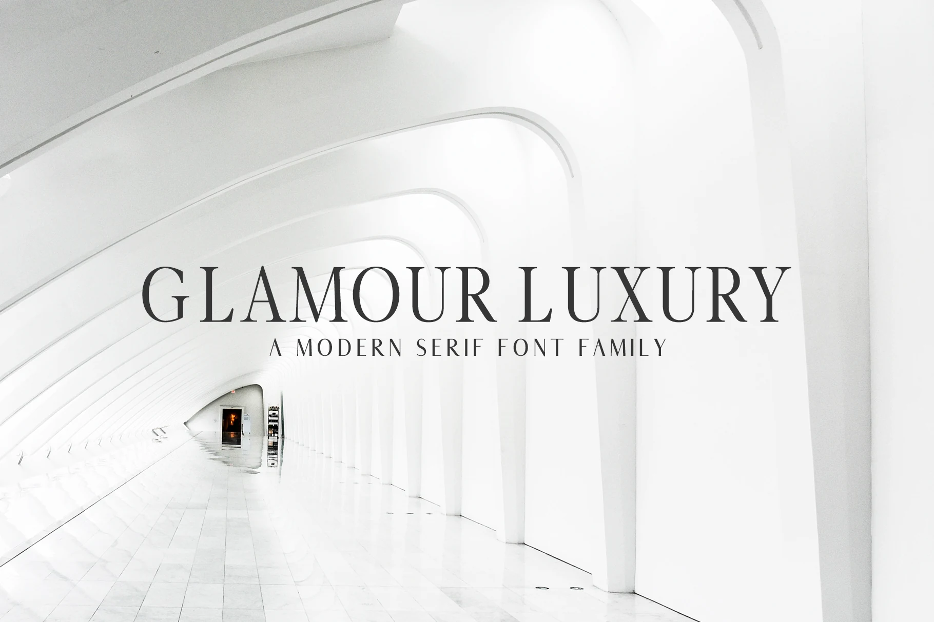 Glamour Luxury Family Font preview with refined serif capitals and elegant spacing