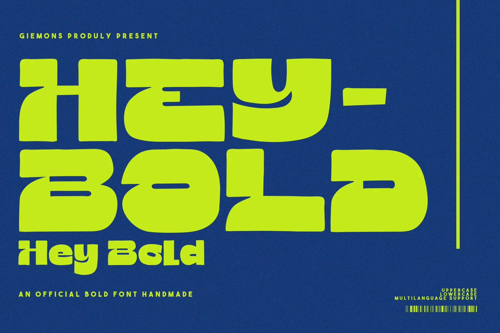 Hey Bold Font preview with chunky lime green geometric display letters