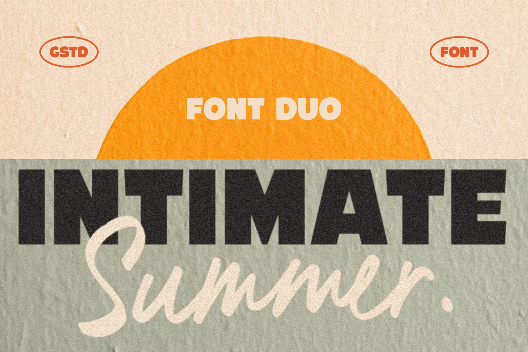 Intimate Summer Font preview with bold sans serif capitals and a soft handwritten script