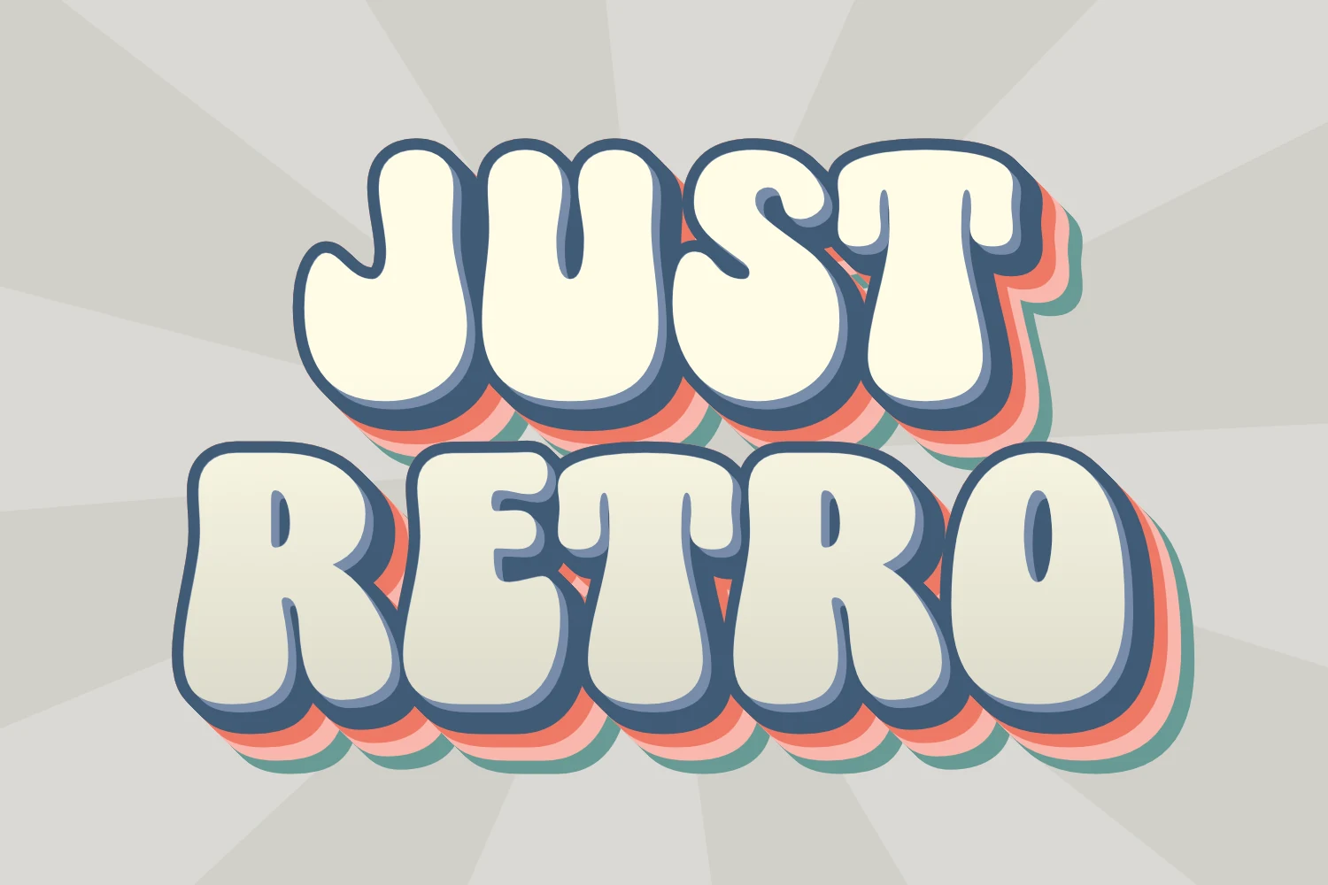 Just Retro Font preview with chunky bubble-style lettering, blue outline, and layered retro shadow