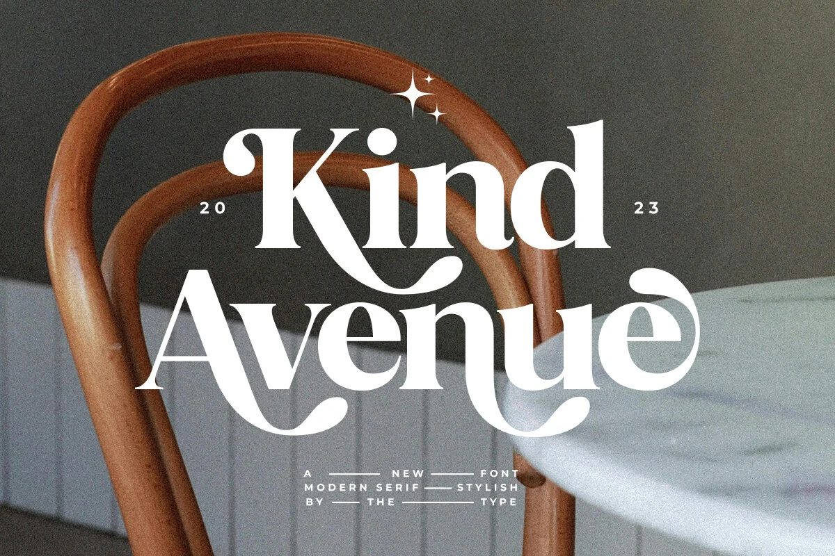 Kind Avenue Font preview with retro serif letterforms