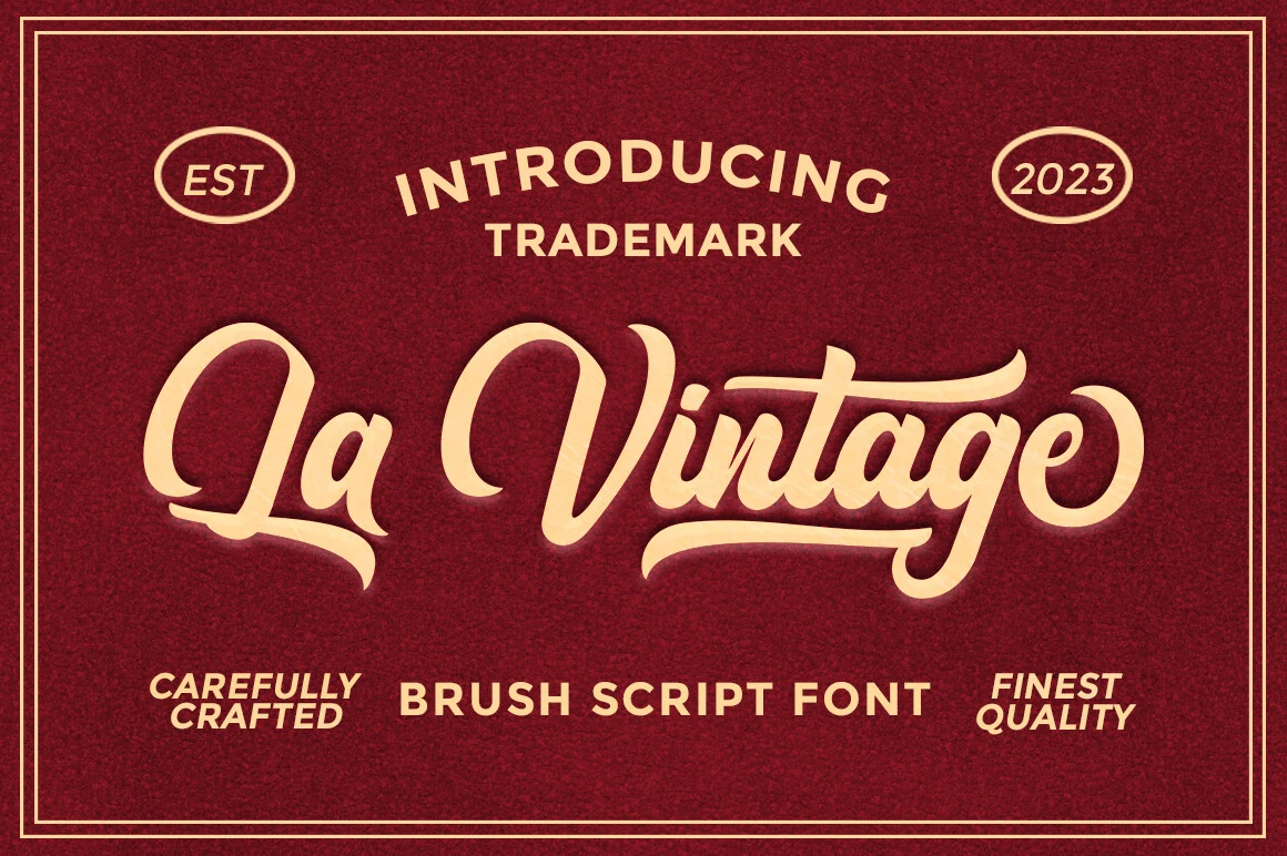 La Vintage Font preview with cream brush script lettering and sweeping swashes