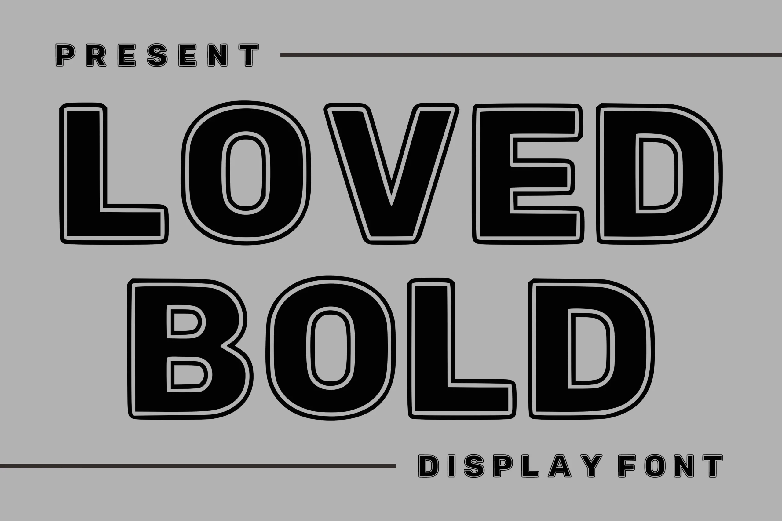 Loved Bold Font preview with thick black outlined display lettering