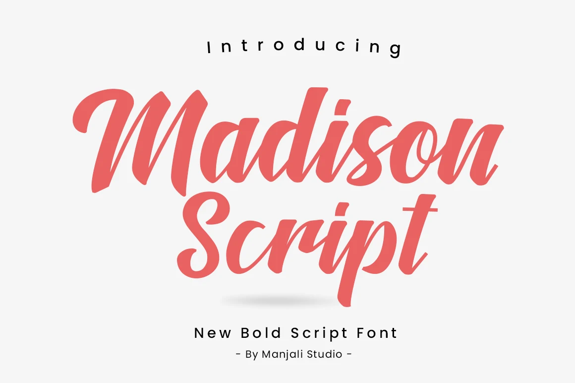 Madison Script Font preview in coral bold script lettering with smooth handwritten strokes