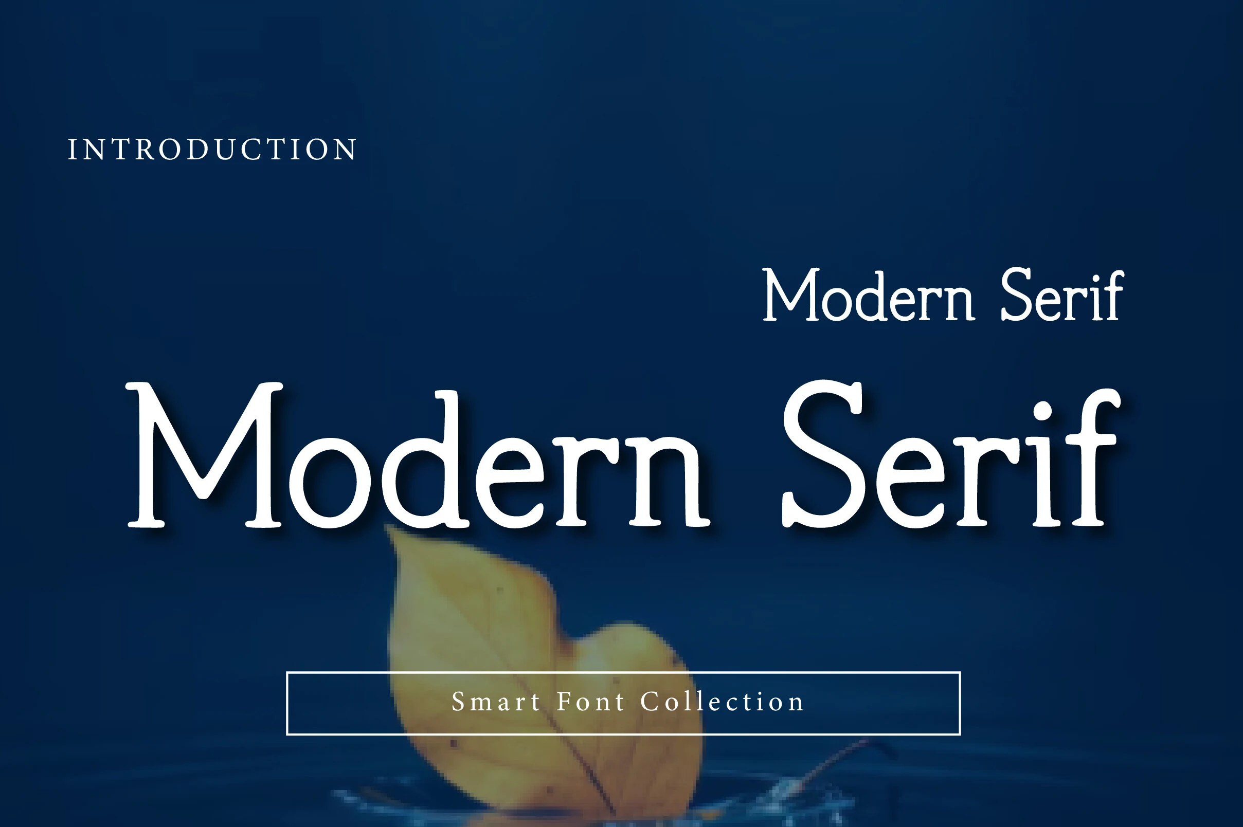 Modern Serif Font preview with white serif lettering on a dark blue background