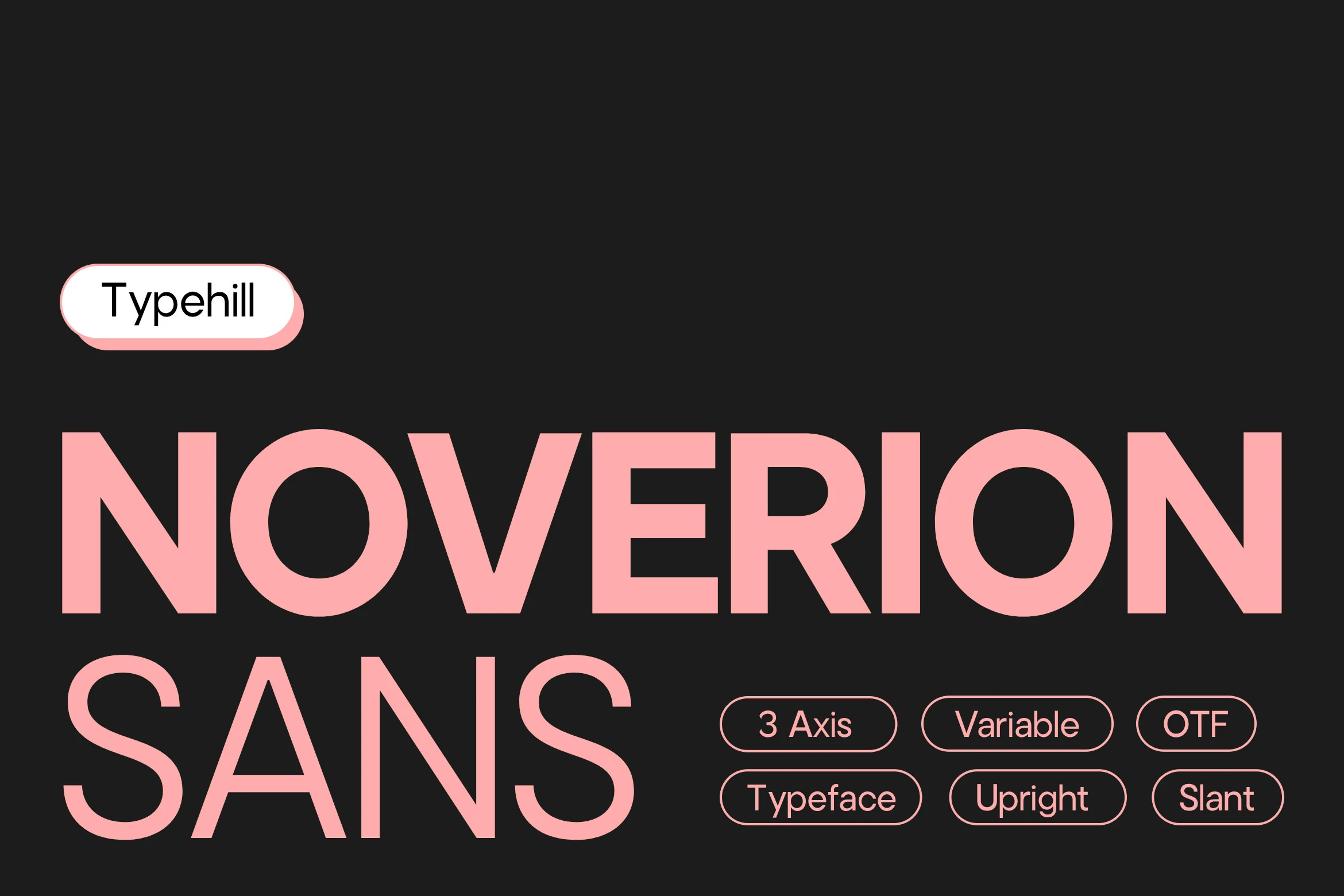 Noverion Sans Font preview with bold pink geometric sans serif lettering
