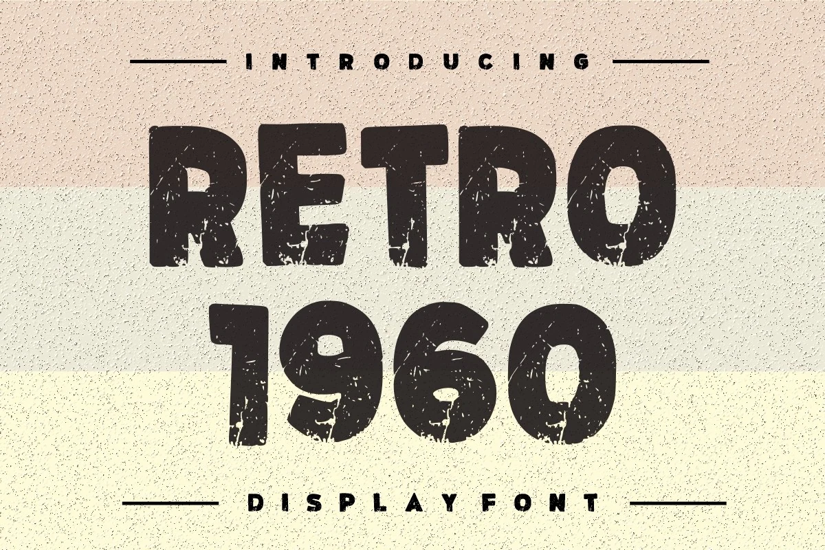 Retro 1960 Font preview with distressed black block lettering and a vintage display style