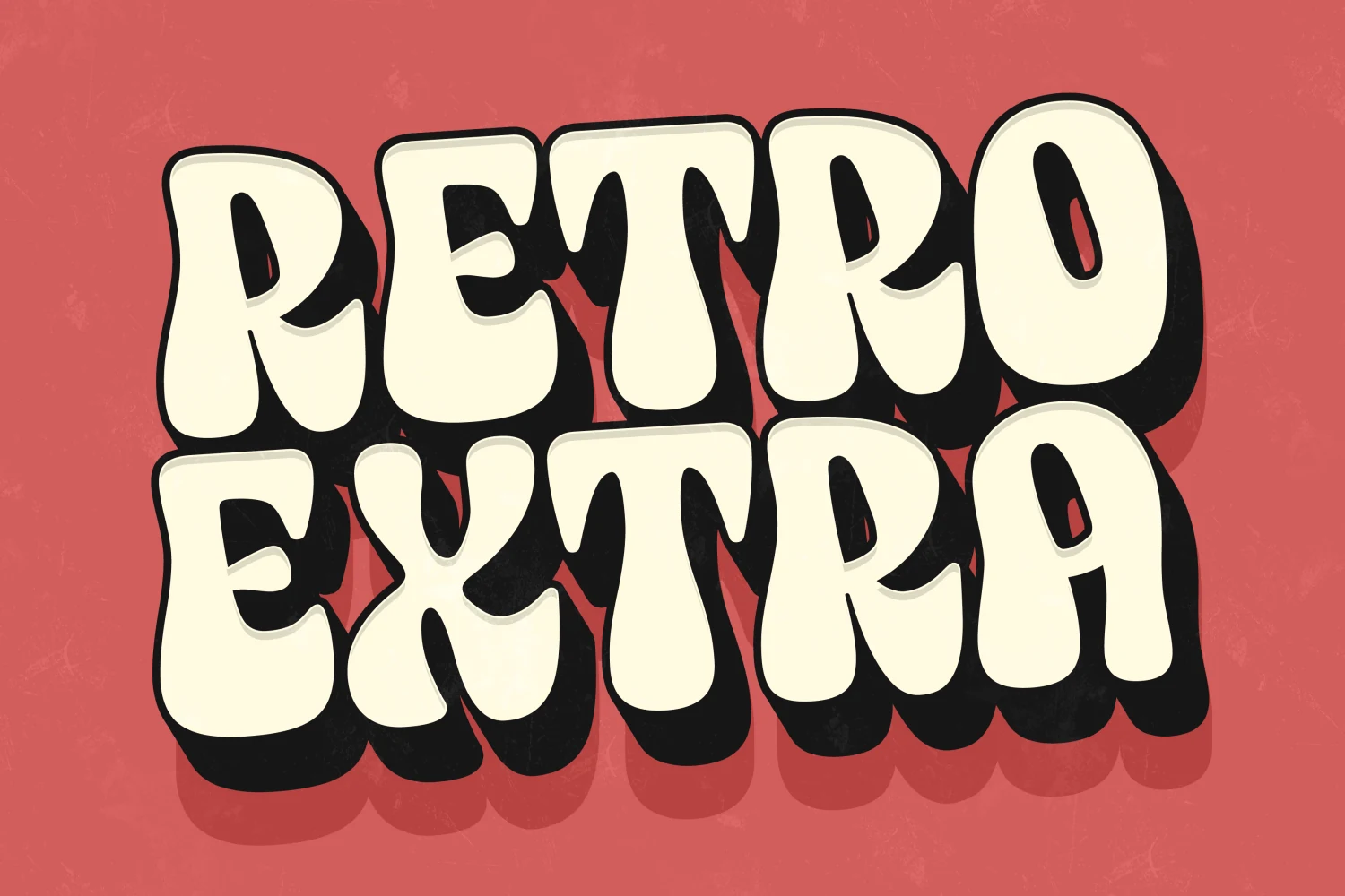 Retro Extra Font preview with thick cream groovy display lettering and bold black shadow