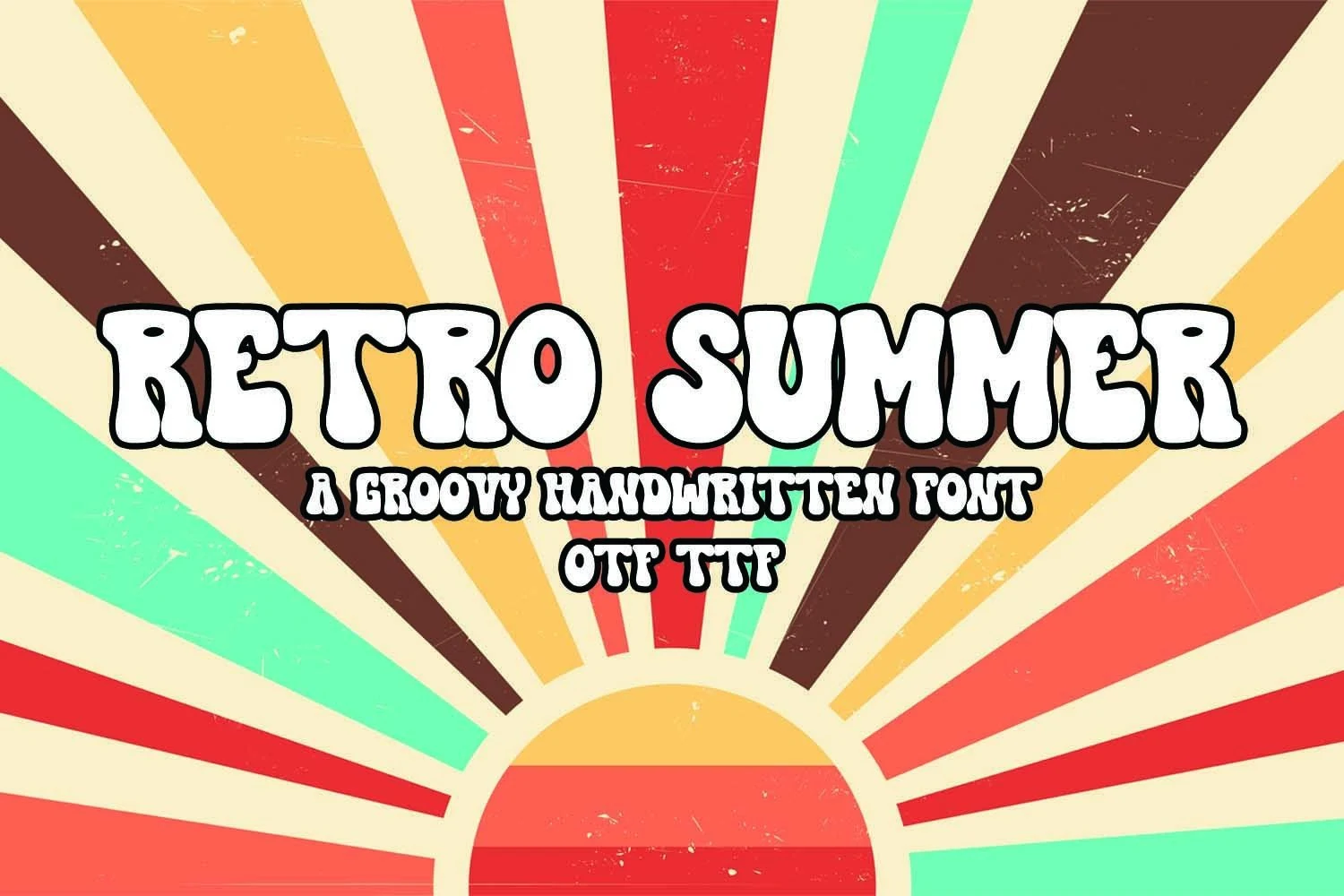 Retro Summer Font preview with chunky groovy white letters and black outline