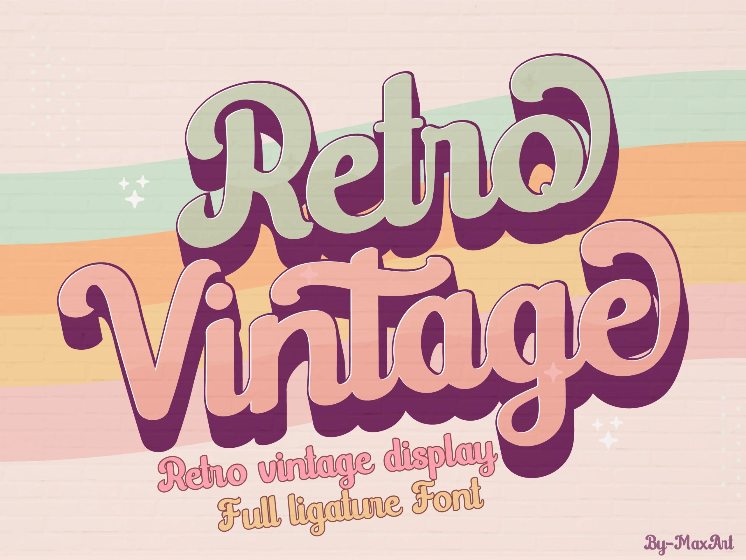 Retro Vintage Font preview with chunky looping script lettering and purple shadowed vintage style