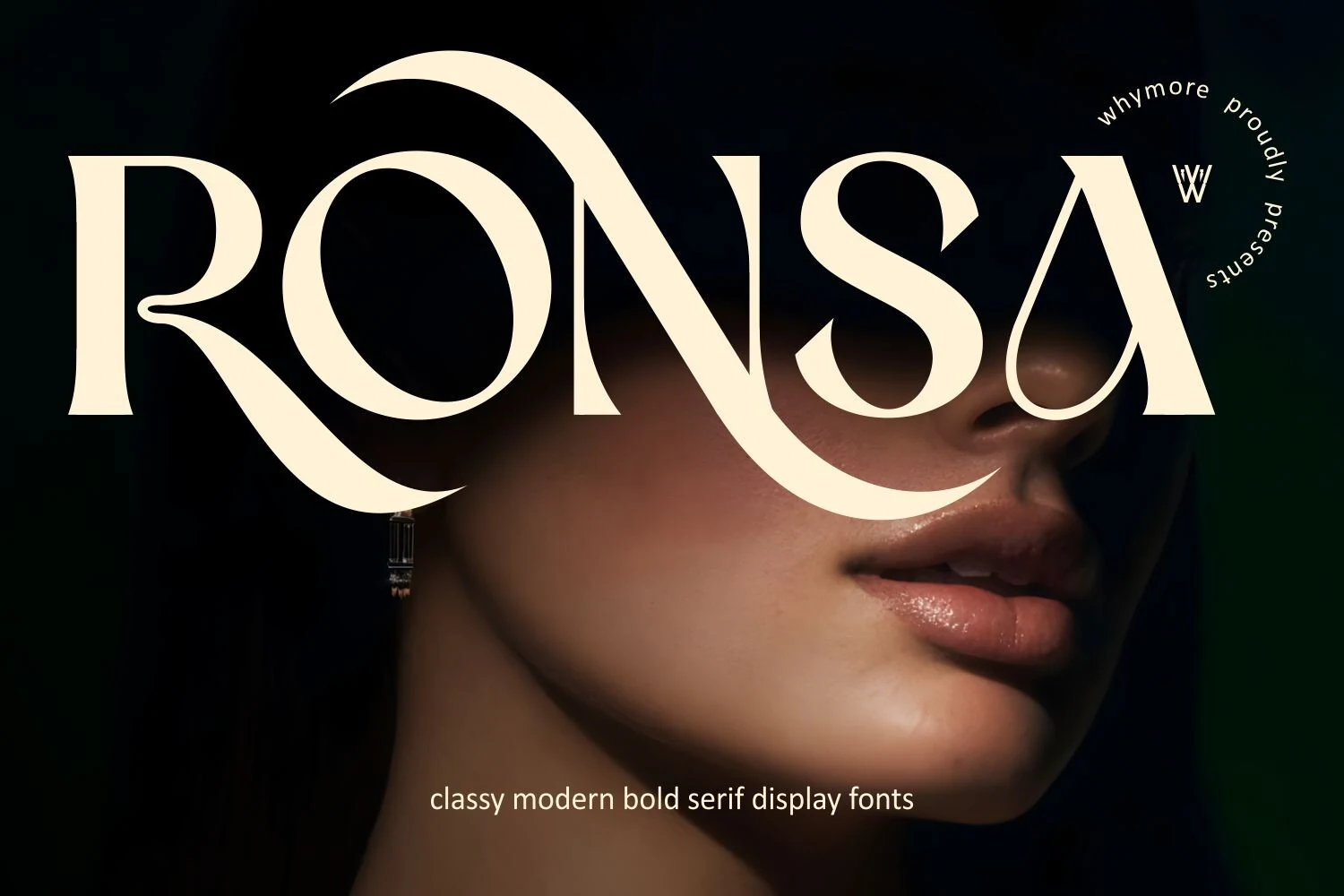 Ronsa Font preview with bold high-contrast serif letters and sweeping curves