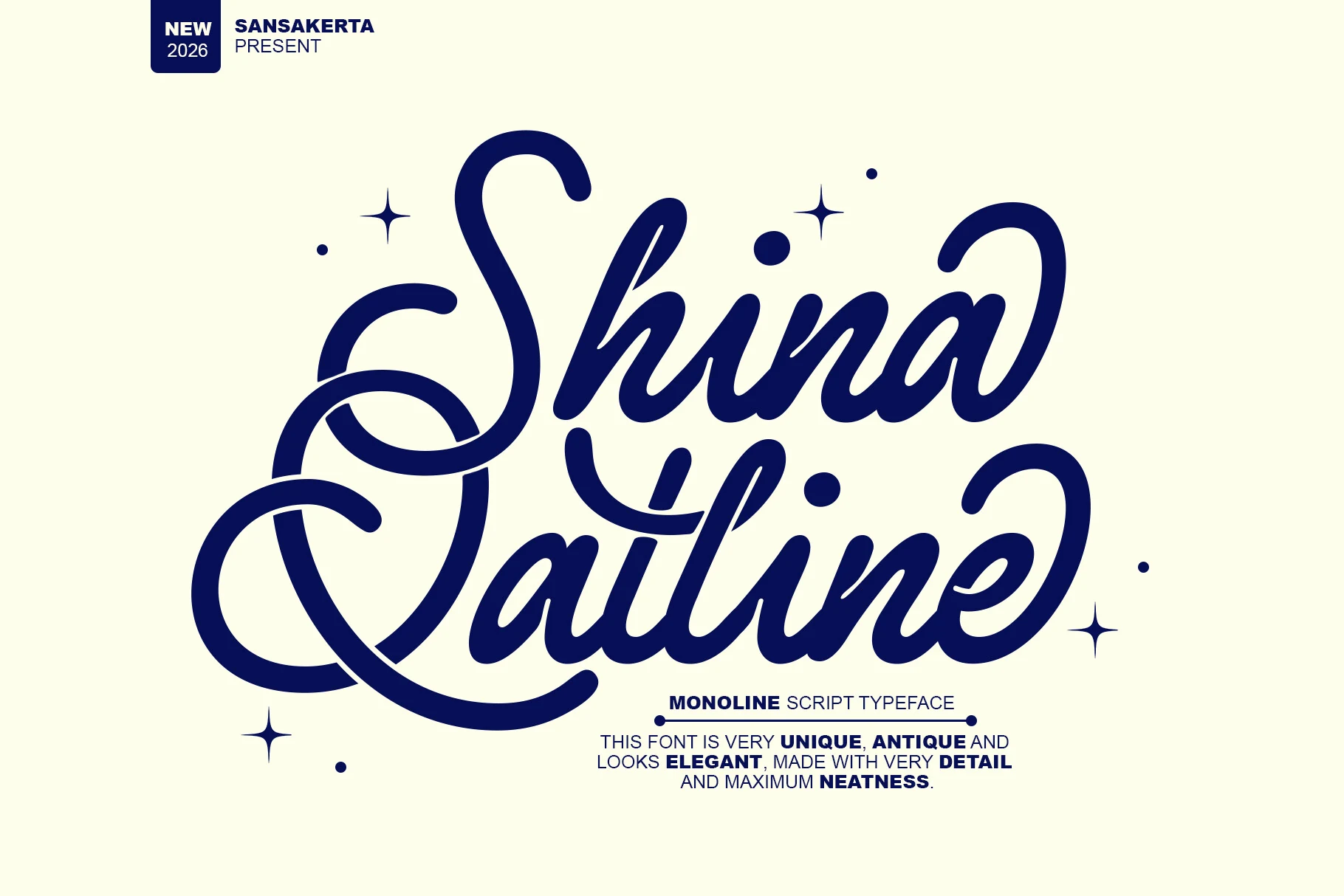 Shina Qatline Font preview with ornate monoline script lettering