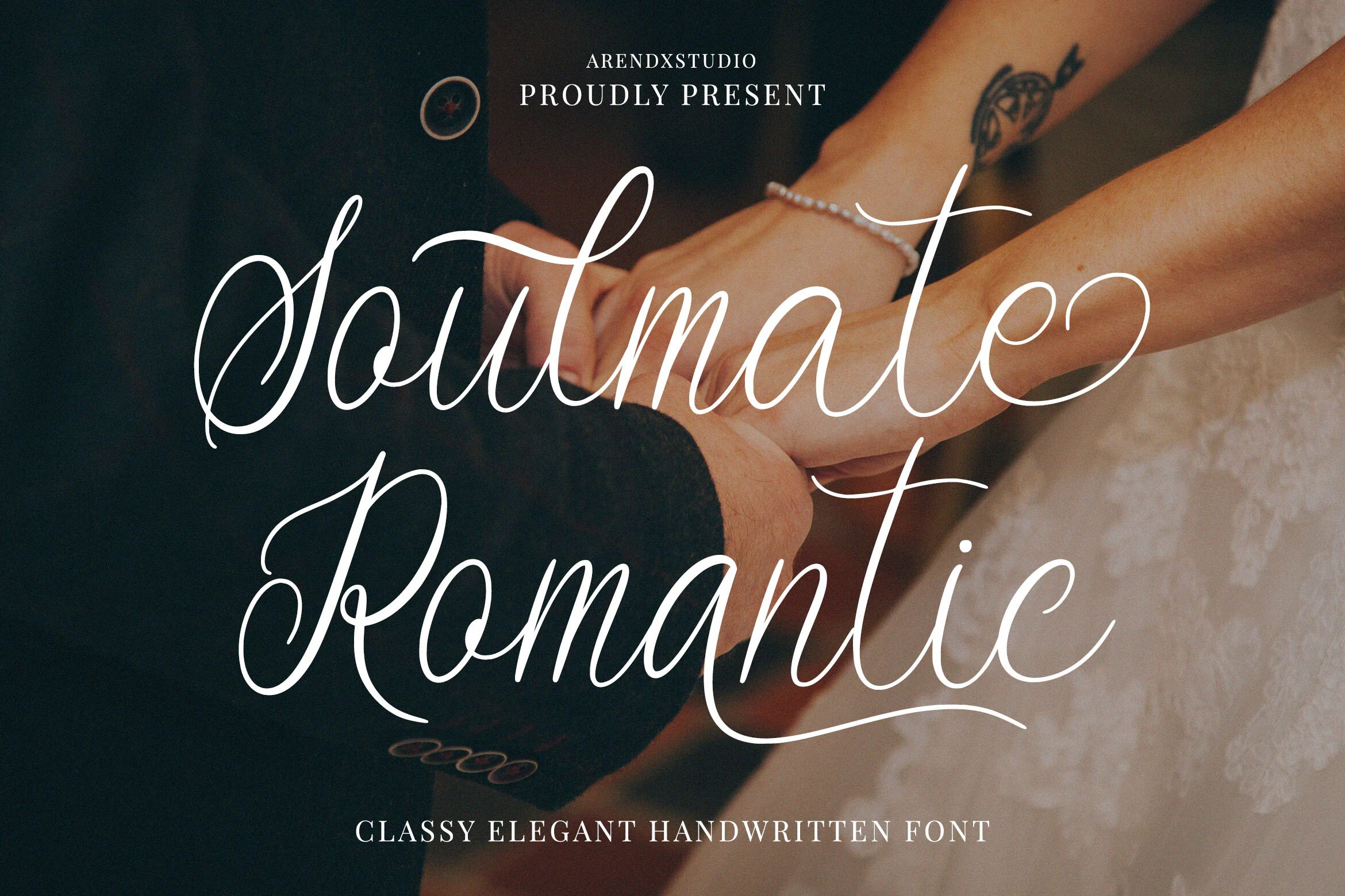 Soulmate Romantic Font thin white handwritten script with tall loops and sweeping swashes