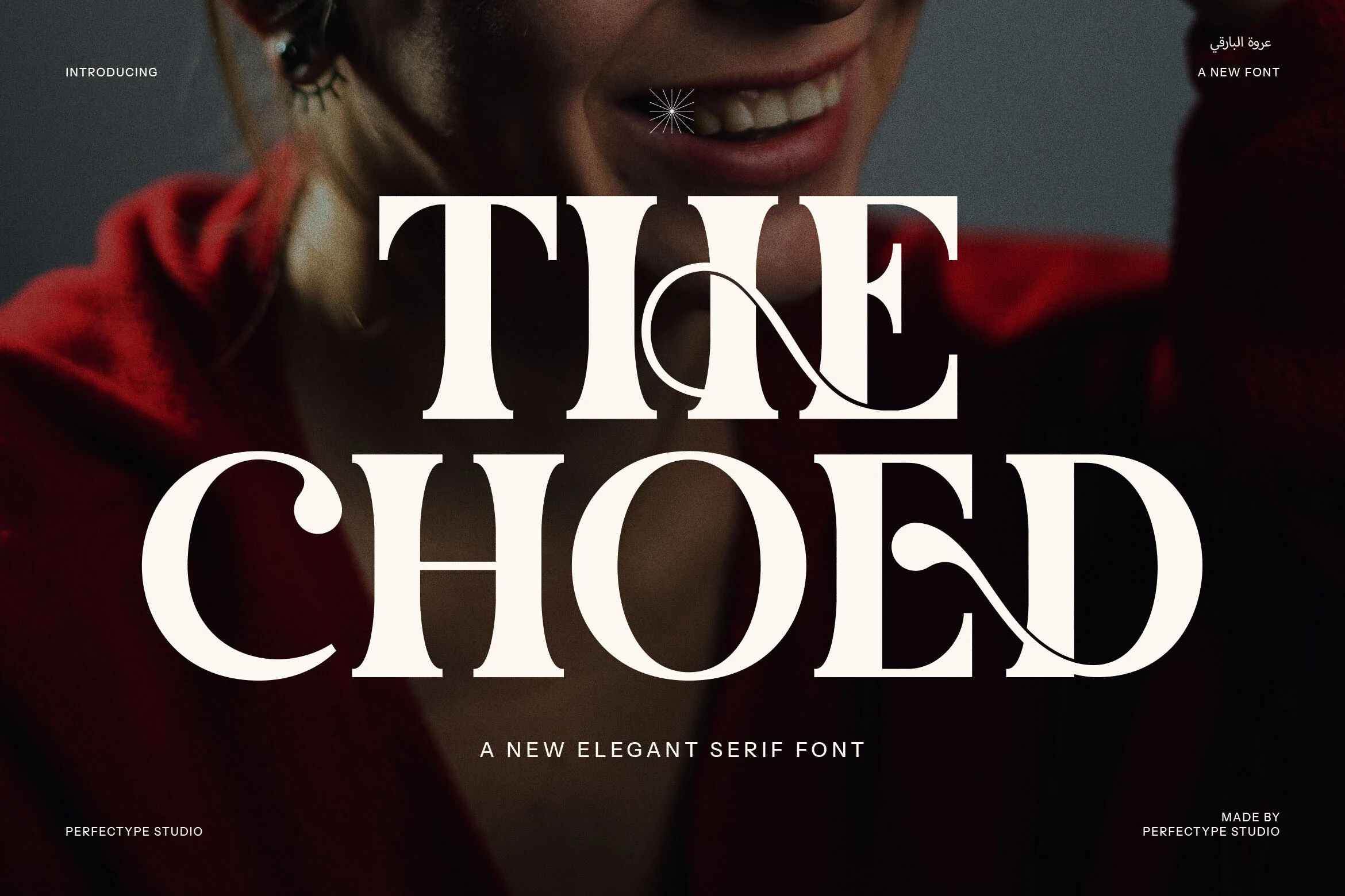 The Choed Font preview with bold white high-contrast serif lettering and flowing ligature details