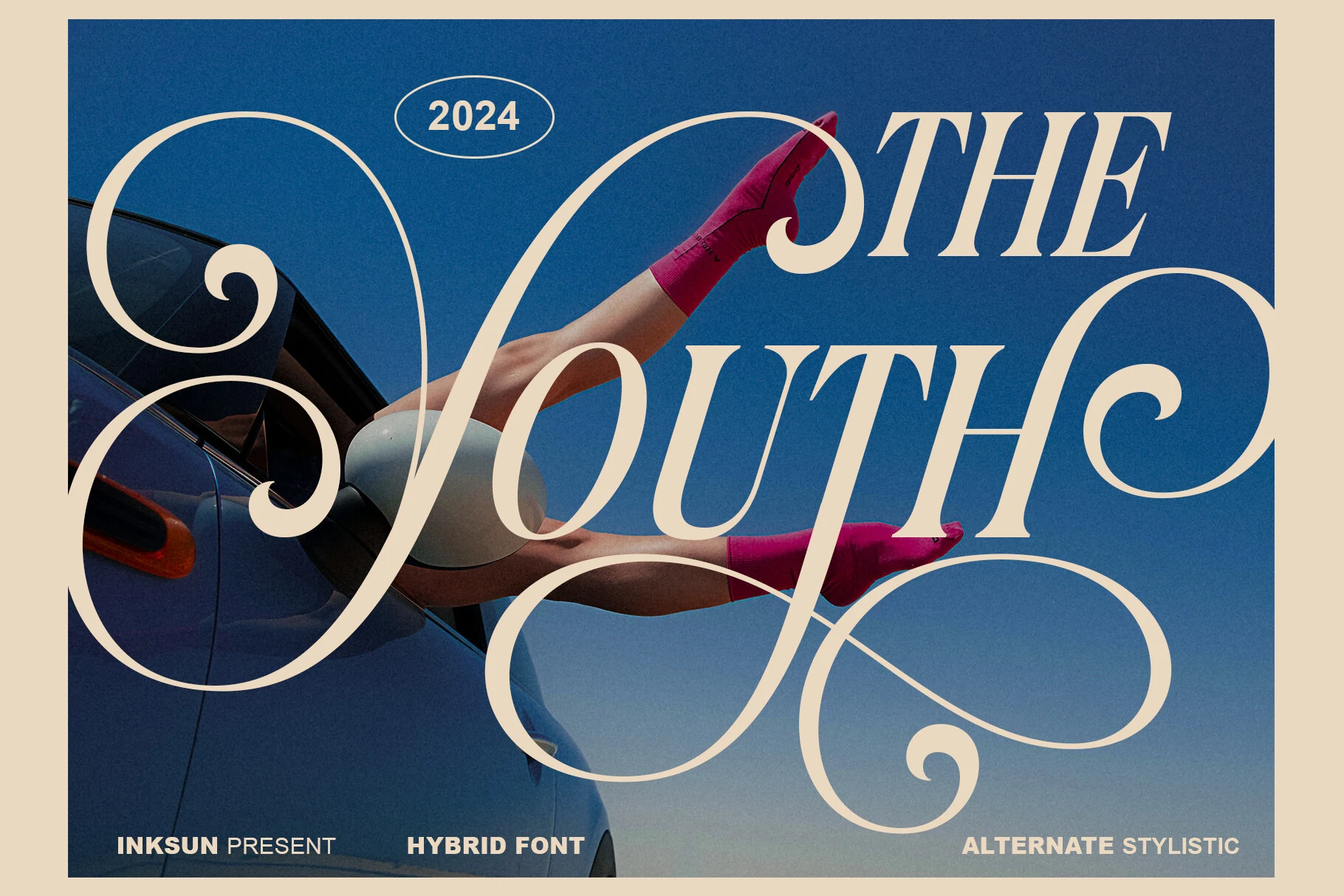 The Youth Font preview with oversized cream swash lettering for luxury editorial design
