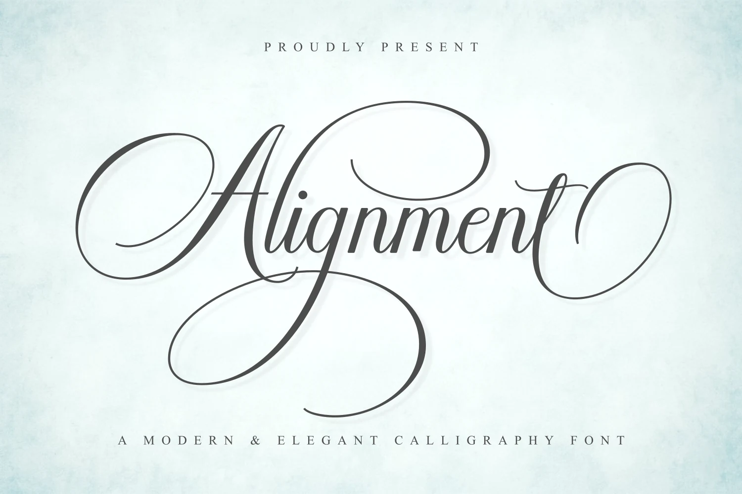 Alignment Font preview in elegant gray calligraphy with long sweeping swashes