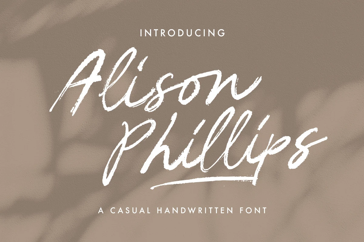 Alison Phillips Casual Handwritten Font preview in textured white brush script
