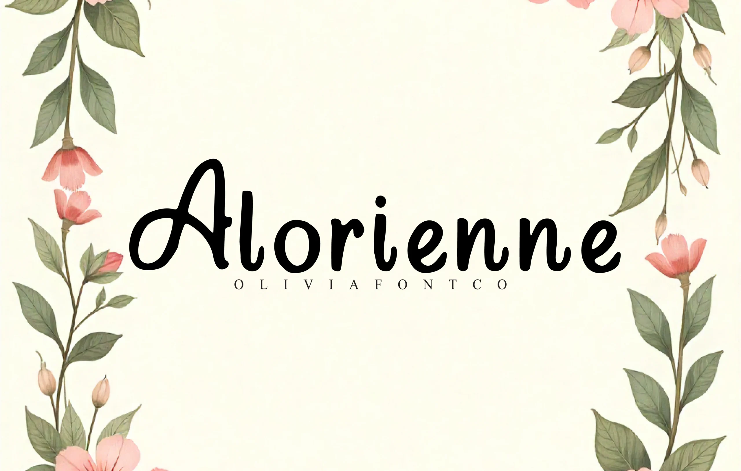 Alorienne Font preview with black rounded handwritten script and a large looped capital A