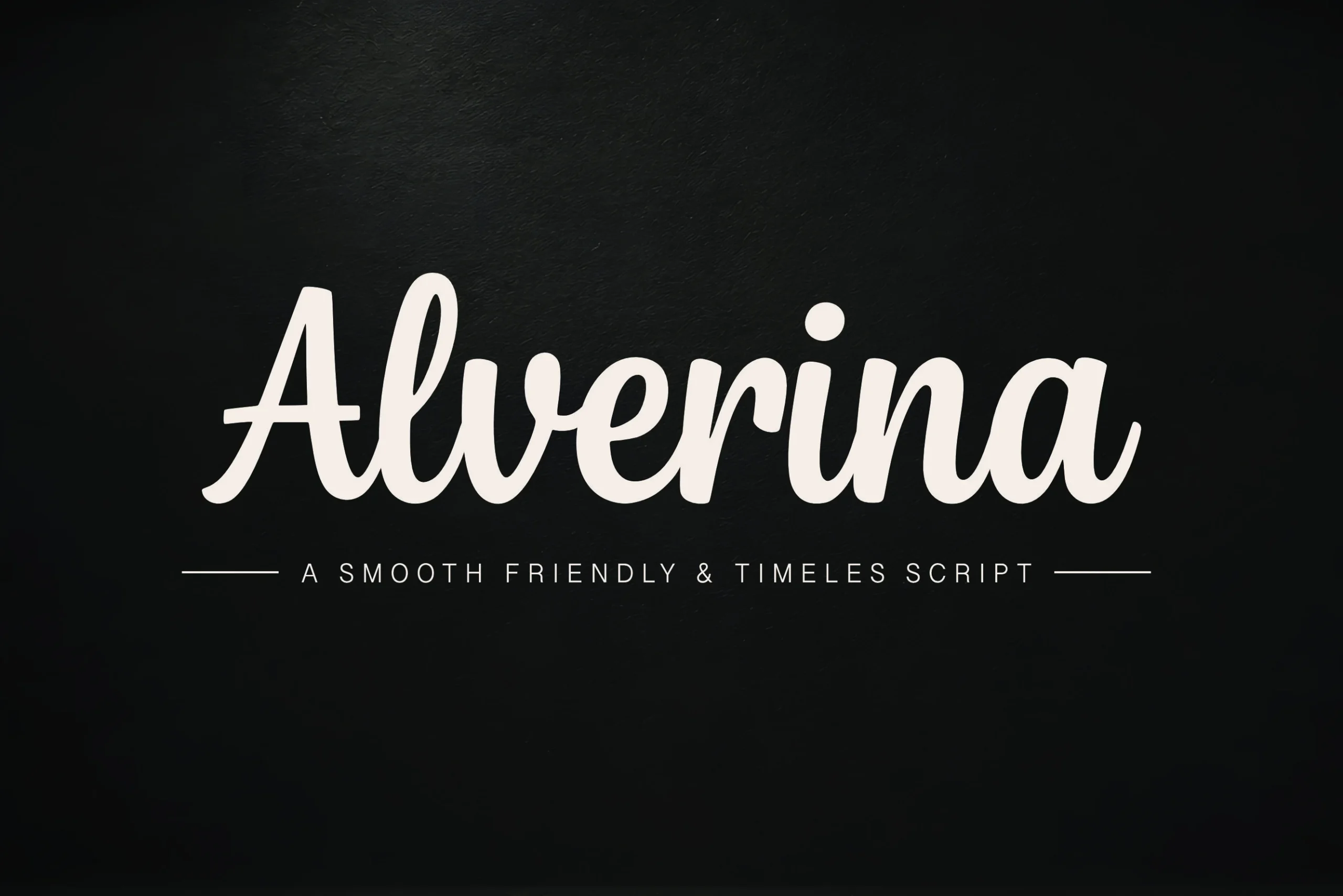 Alverina Font preview in bold white rounded script on a black background