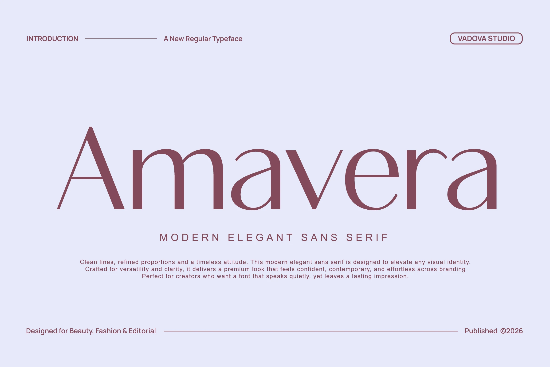 Amavera Font preview in a thin elegant sans serif style with smooth curves and wide spacing