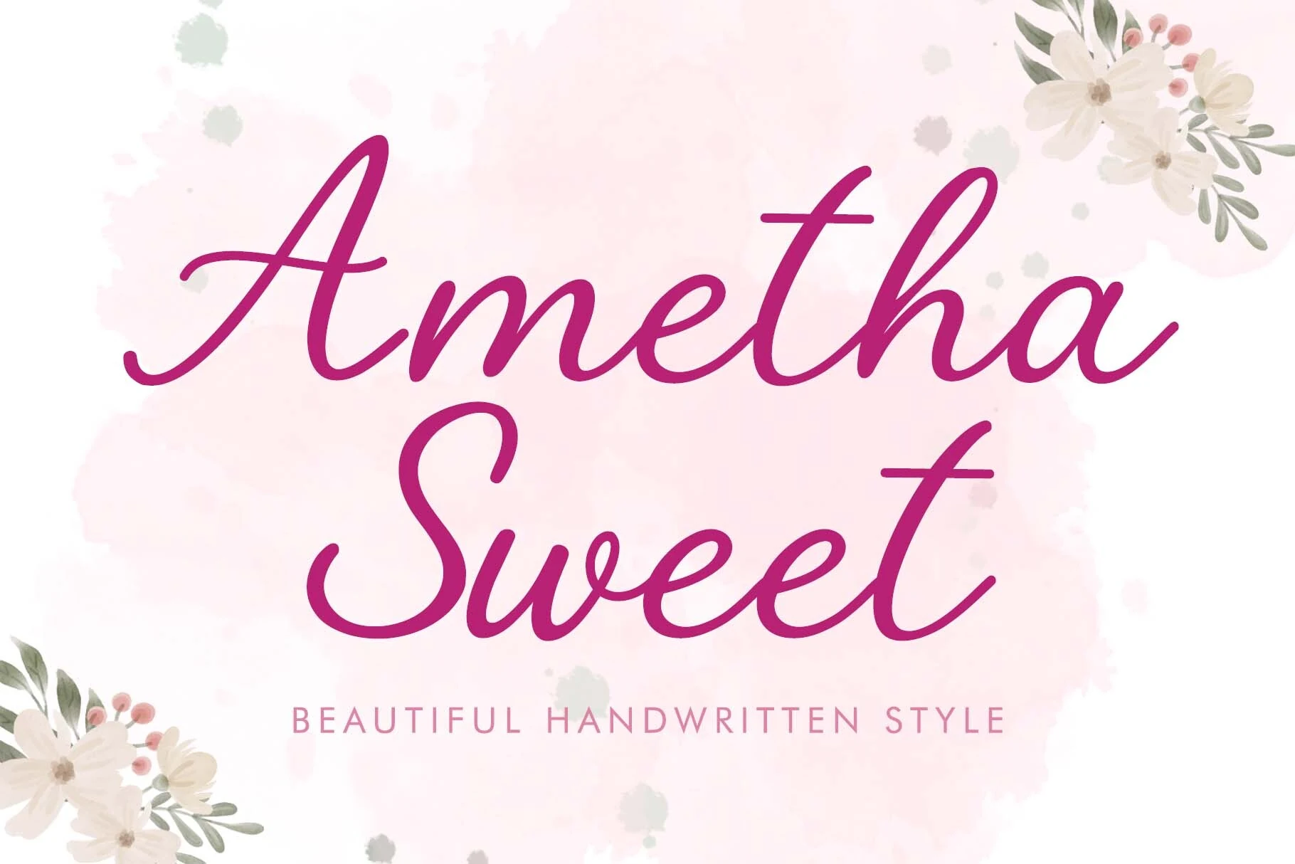 Ametha Sweet Font magenta handwritten script with rounded curves and smooth connected strokes