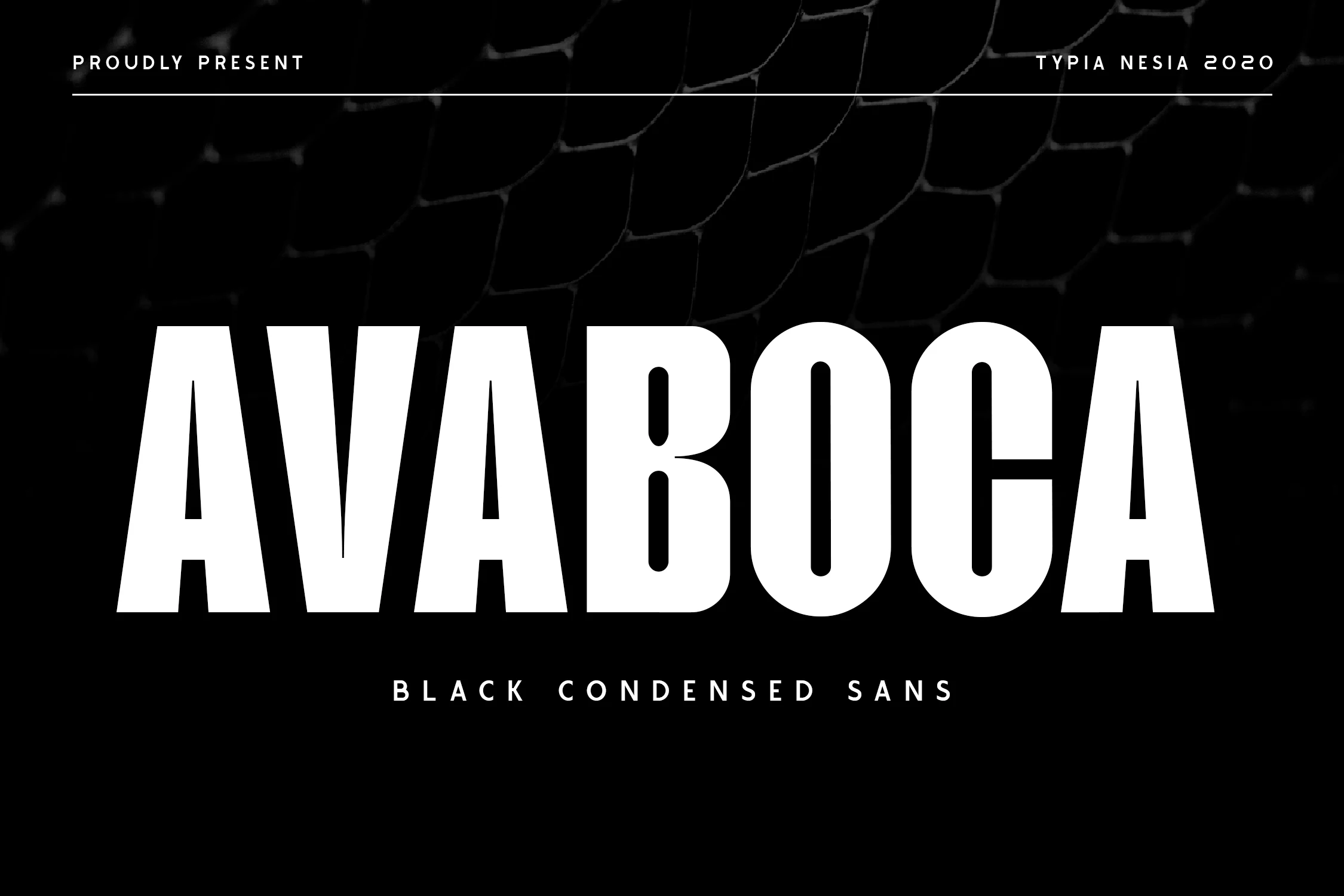 Avaboca Font preview in tall bold condensed sans serif lettering