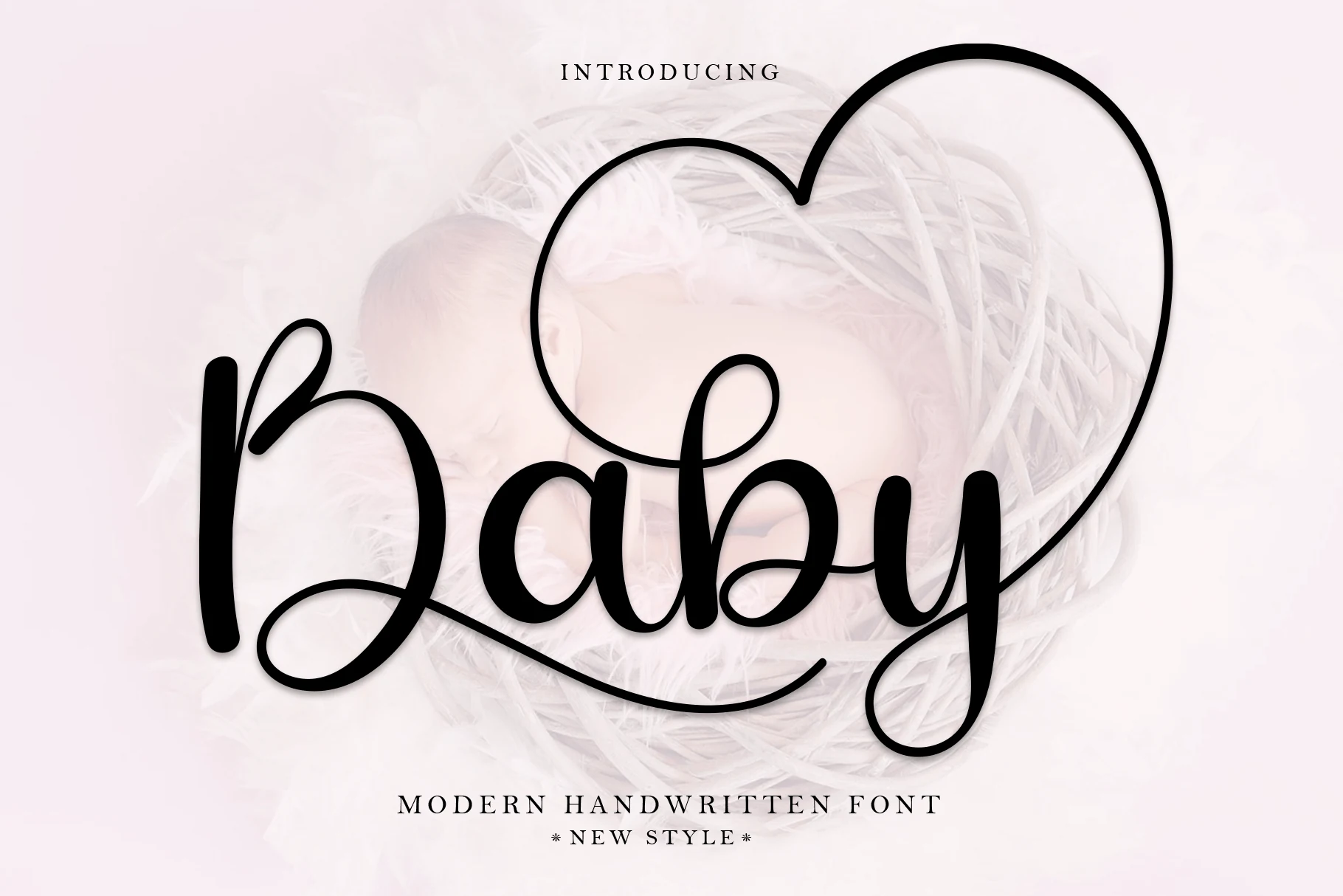 Baby Font preview with bold black rounded script lettering and a heart flourish