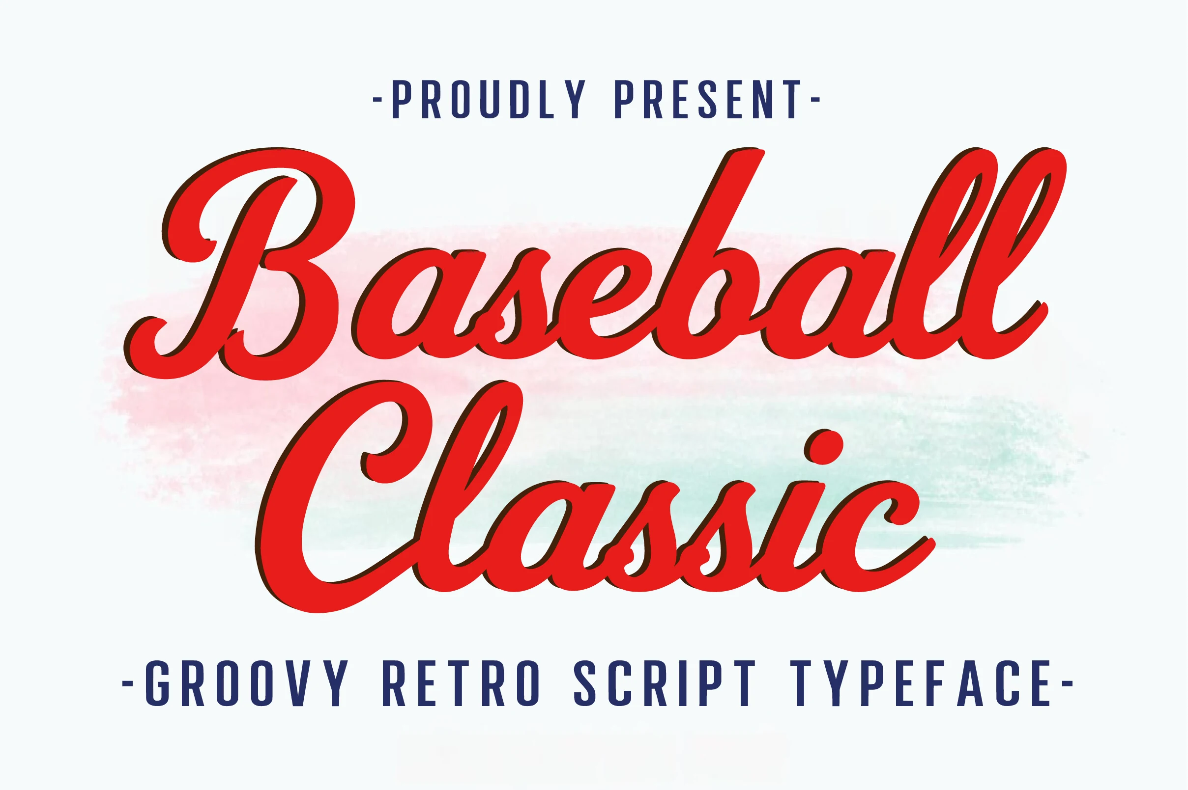Baseball Classic Font preview in bold red retro script with thick sporty lettering