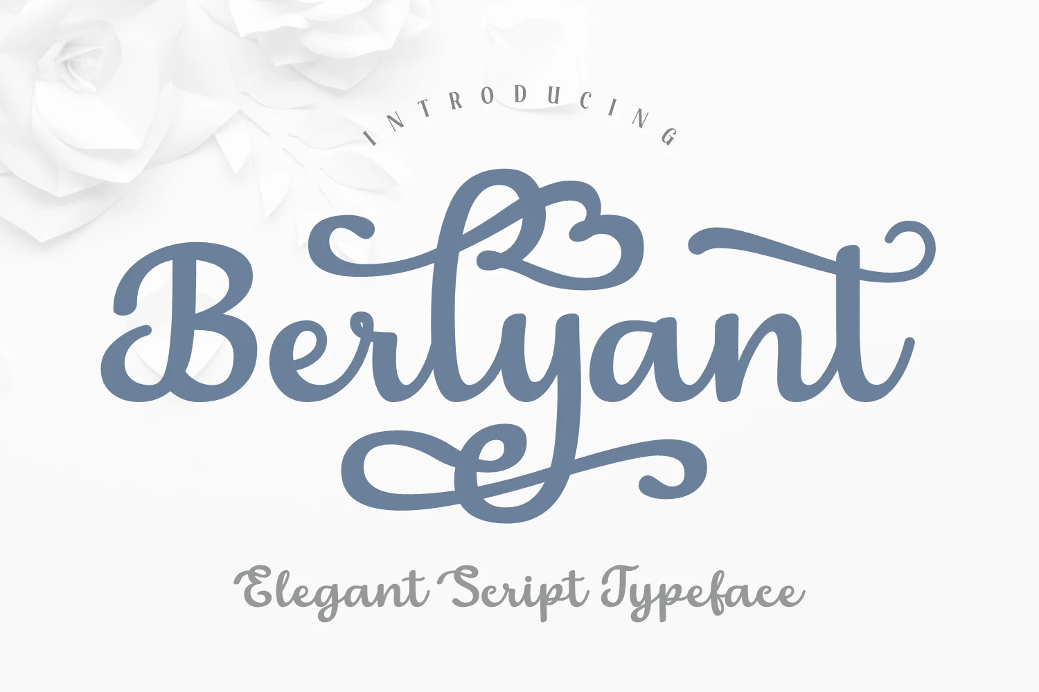 Berlyant Font preview in soft blue bold script with rounded strokes, heart flourish, and sweeping swashes