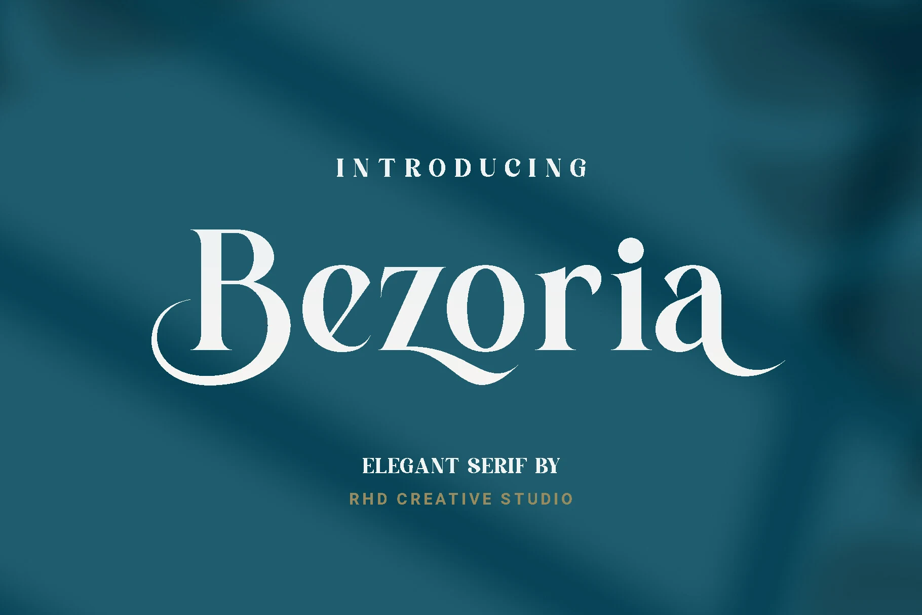 Bezoria - Elegant Serif Font preview with white high-contrast serif lettering and graceful swash terminals