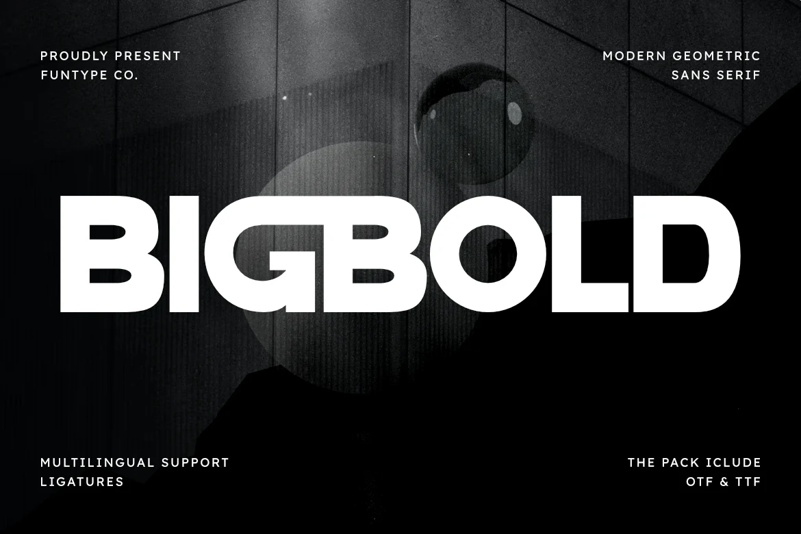 Bigbold Font preview with bold rounded geometric sans serif lettering in white