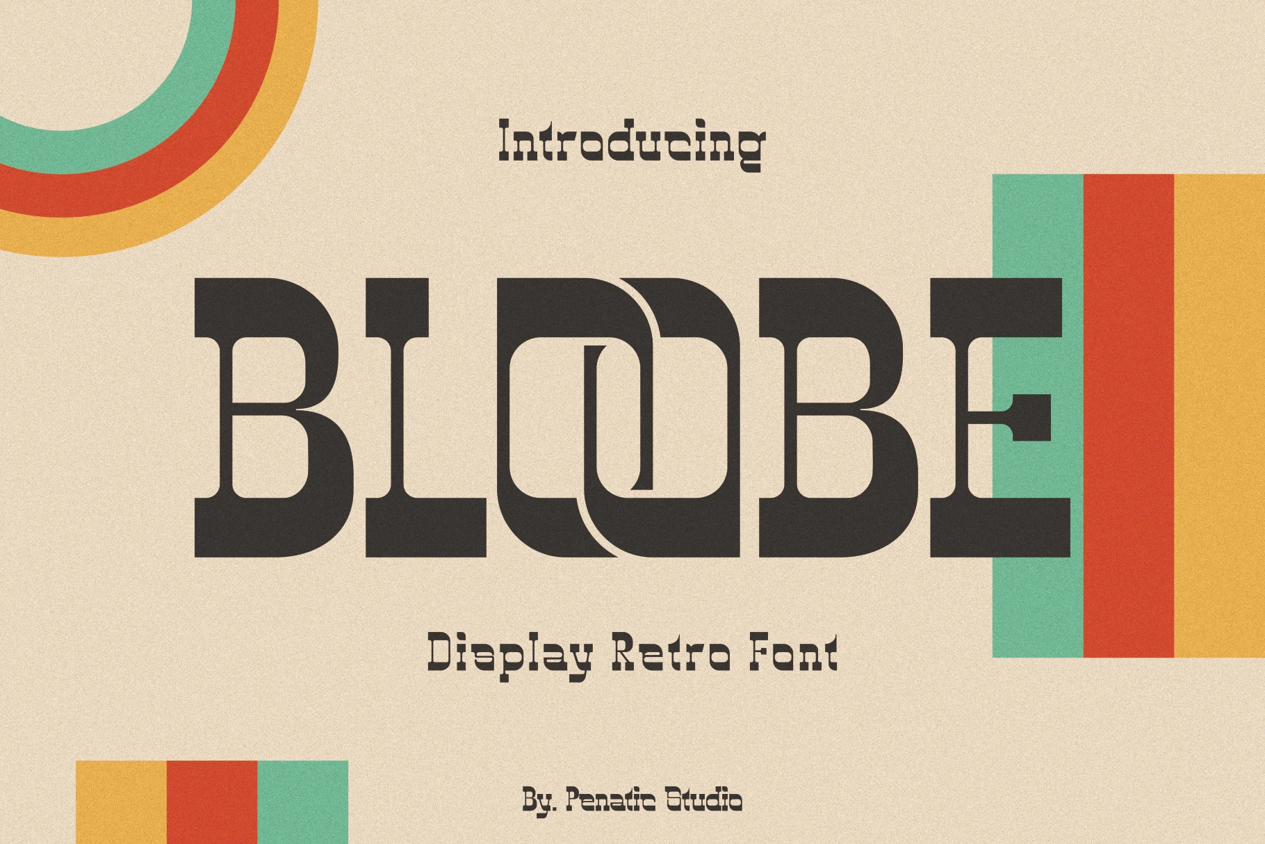 Bloobe Font preview with black chunky retro slab lettering and rounded cutout counters