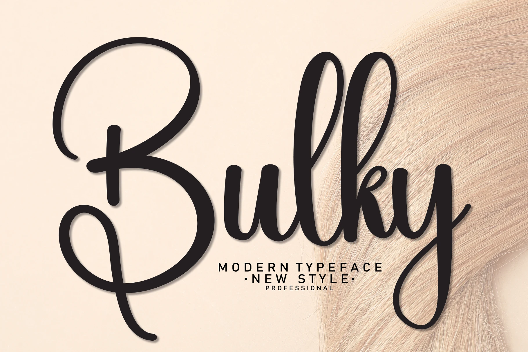Bulky Font preview in bold black handwritten script with oversized loops and tall rounded strokes