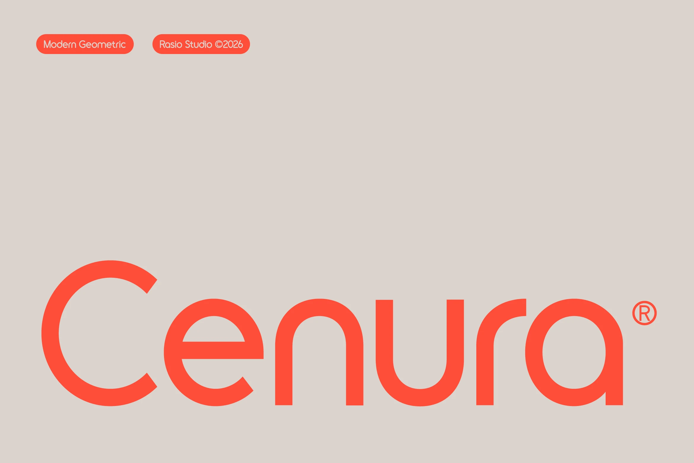 Cenura Font preview with sleek geometric sans serif lettering in bright orange-red