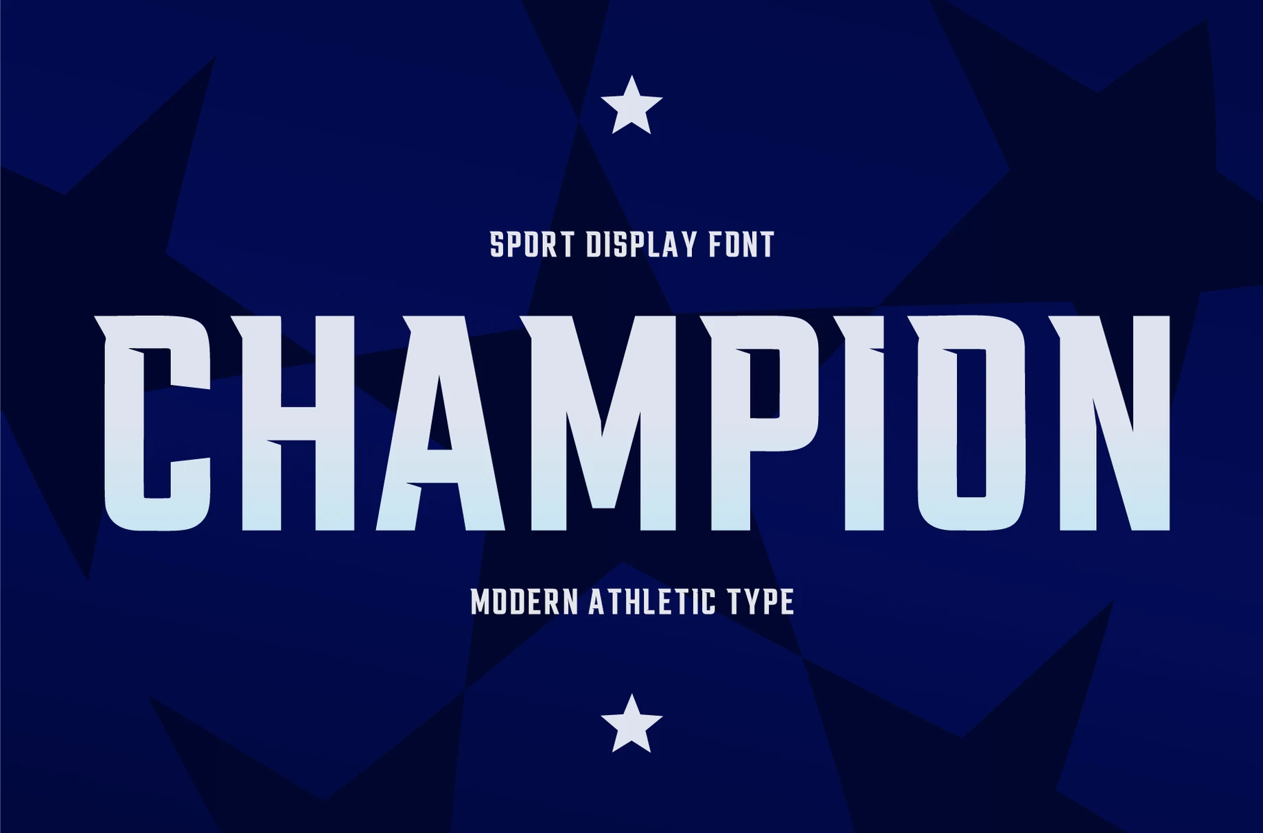 Champion Font preview with tall condensed athletic lettering in light blue