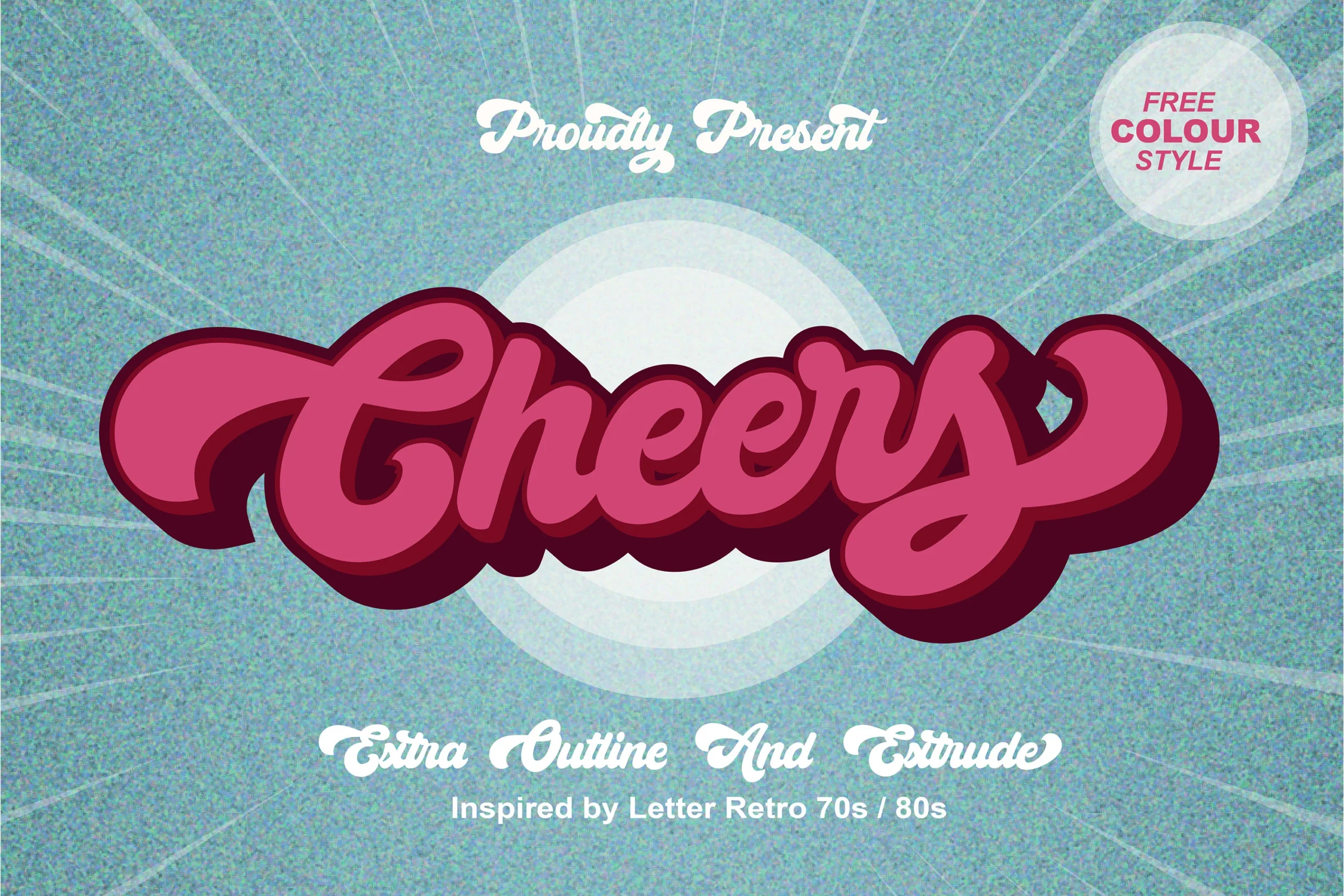 Cheers Font preview with chunky pink retro script, dark extruded shadow, and rounded swashes