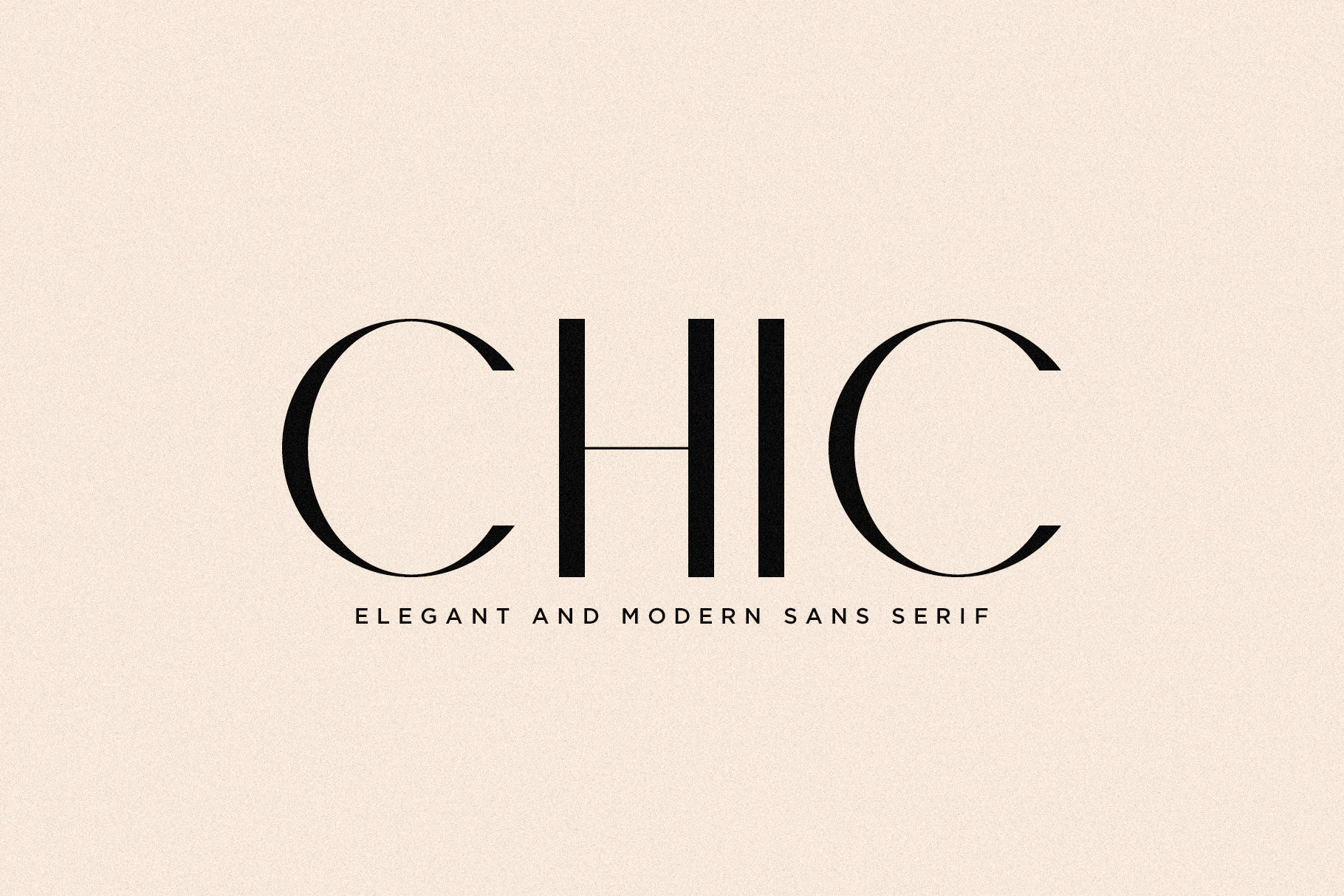 Chic Font preview with high-contrast black sans serif letters, tall stems, and broad curved C forms