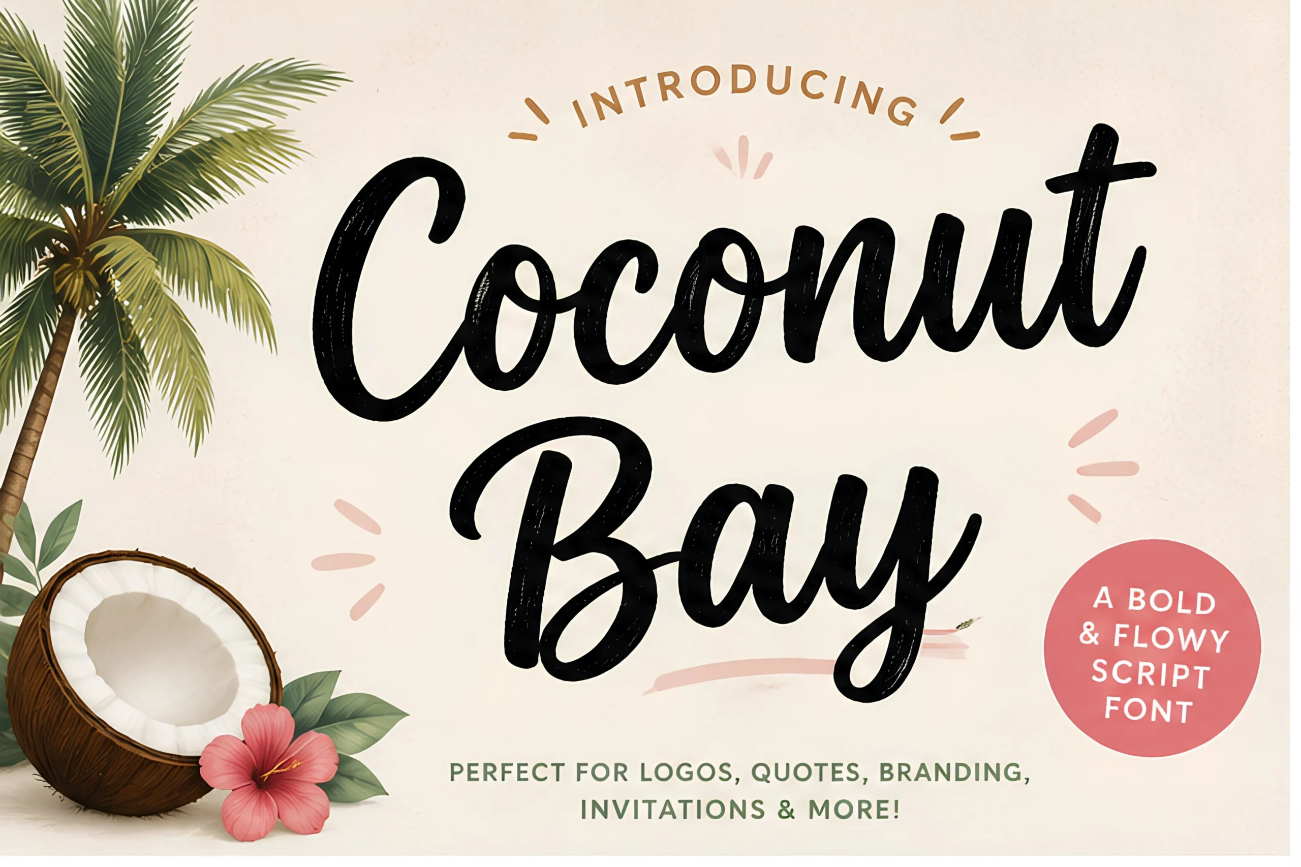 Coconut Bay Font preview with bold textured black brush script lettering