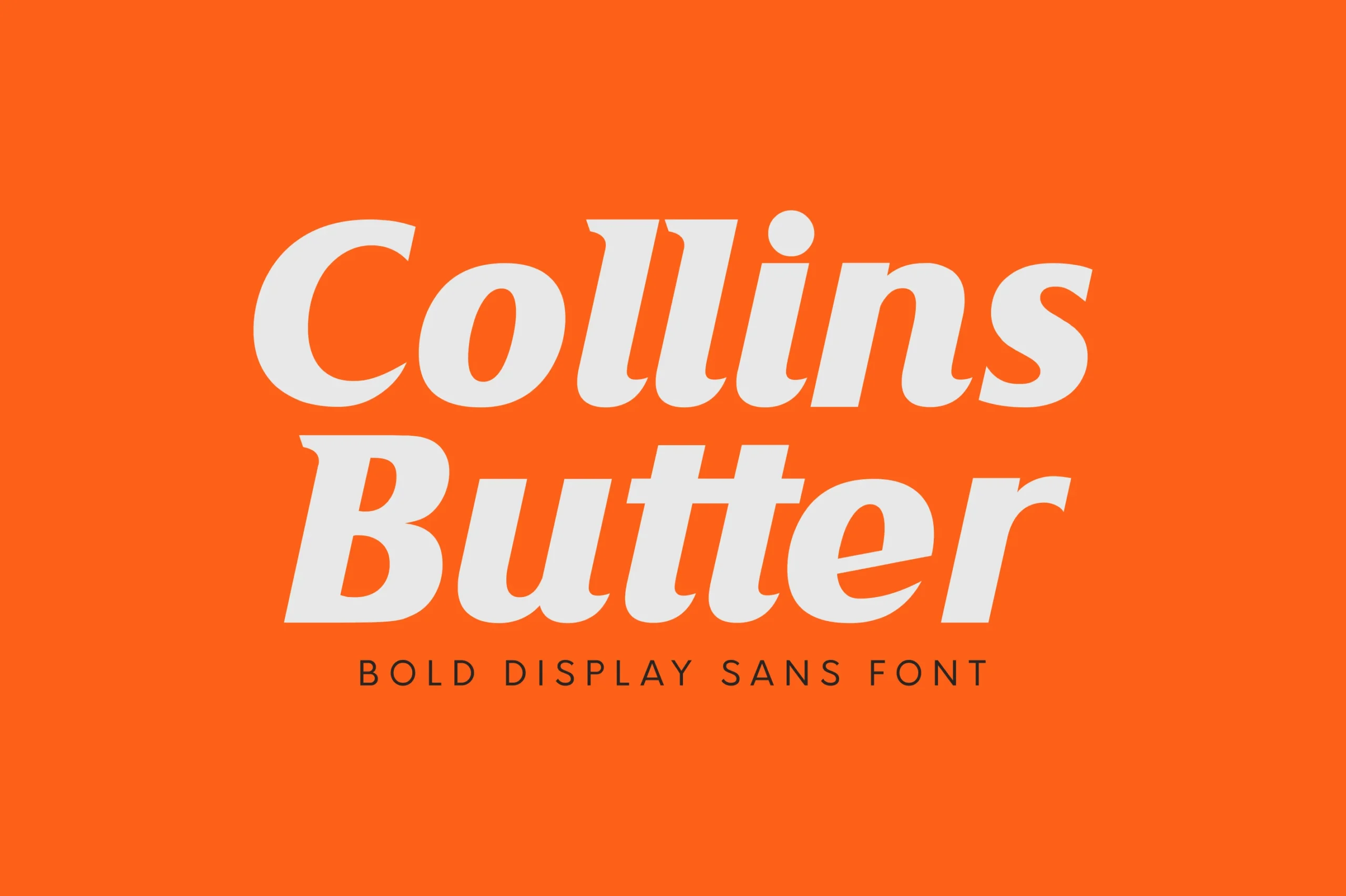 Collins Butter Font white bold slanted display lettering with thick rounded strokes